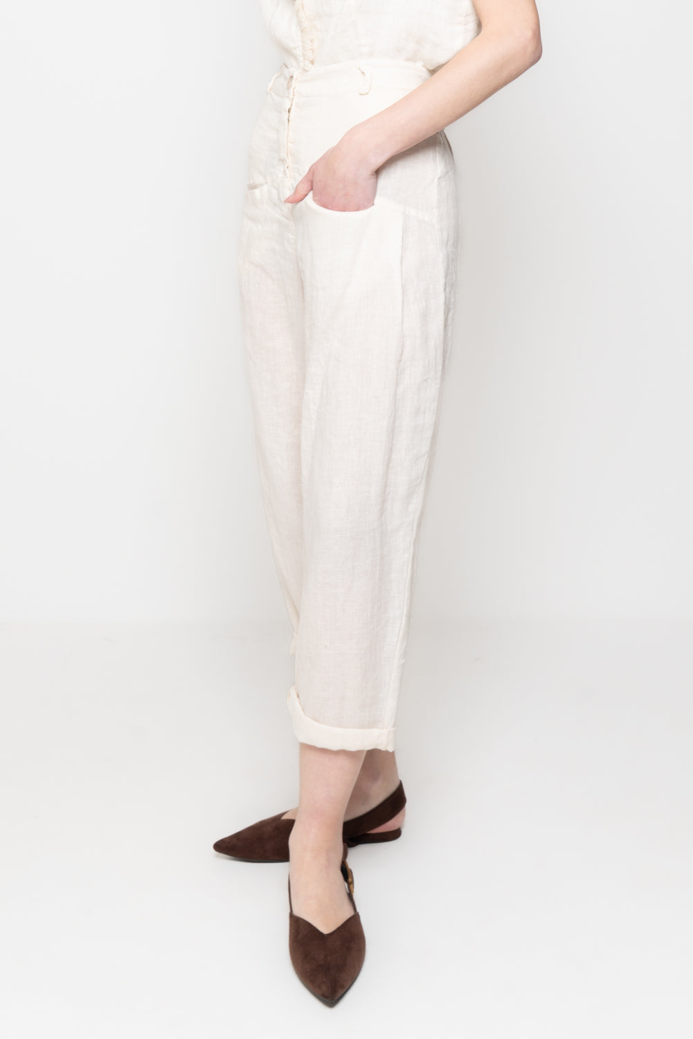 Pantaloni balloon in 100% Lino con Tasche