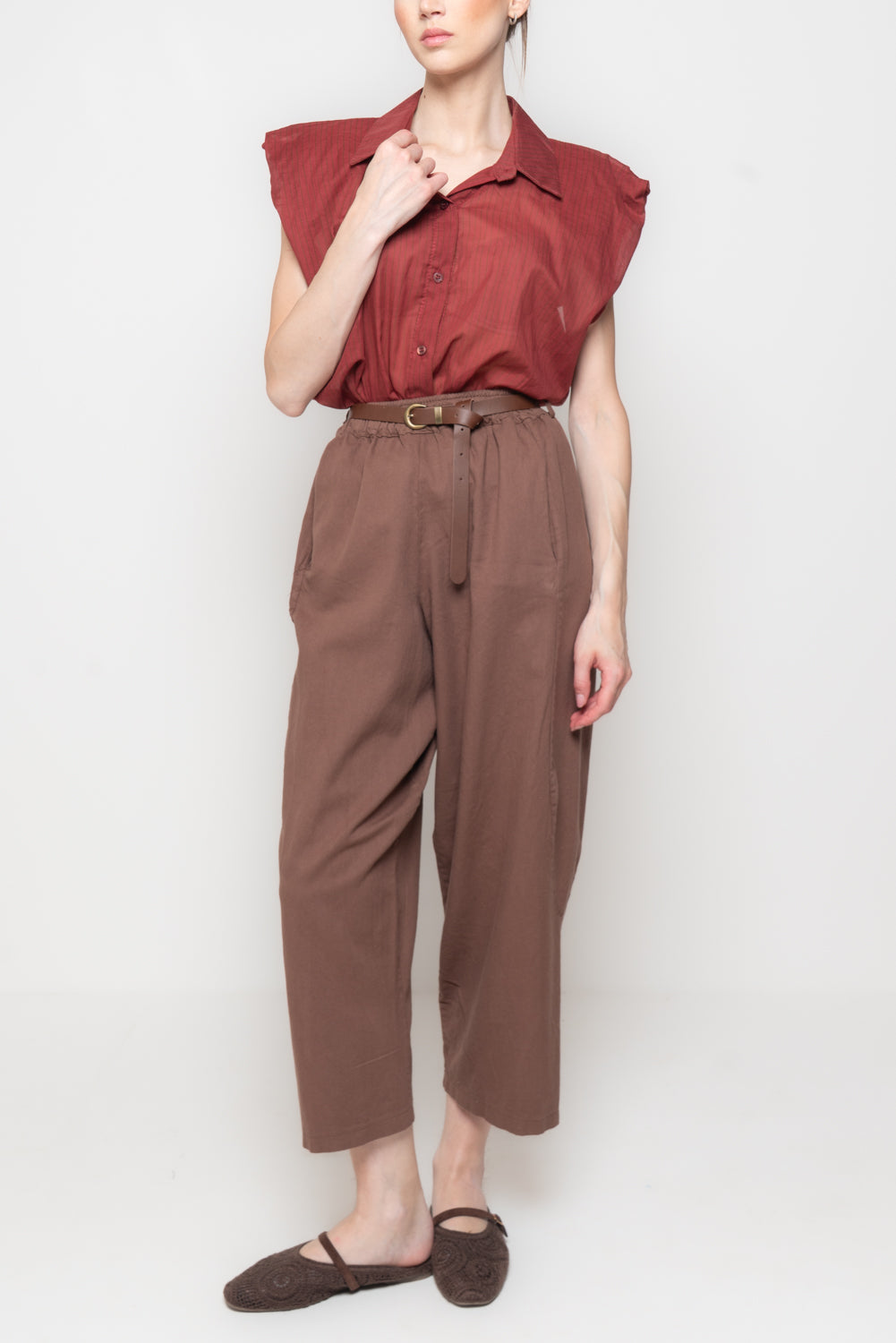 Pantalone a Gamba Larga con Cintura