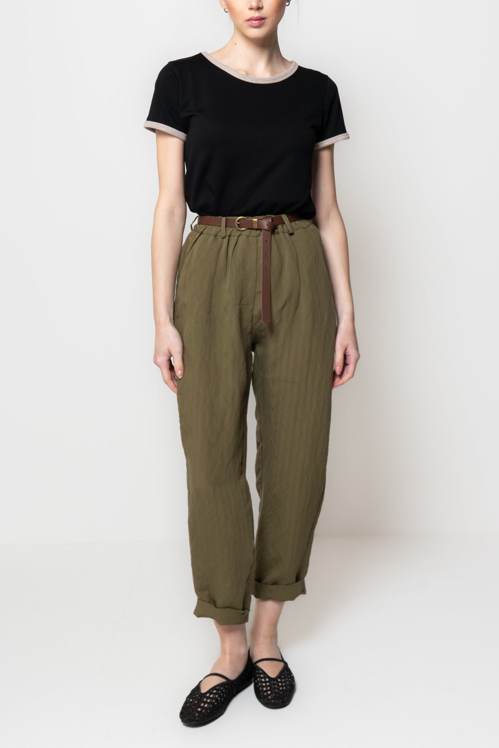 Pantalone a Sigaretta a Trama Rigata