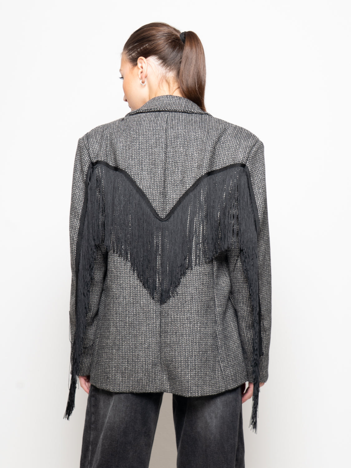 Blazer in pied de poule con frange