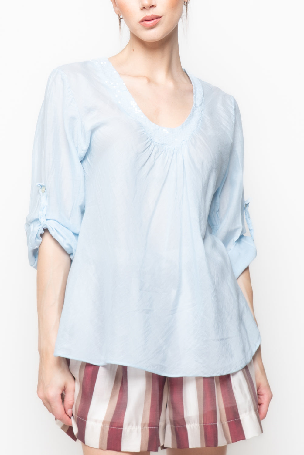 Blusa con Scollo a V e Paillettes