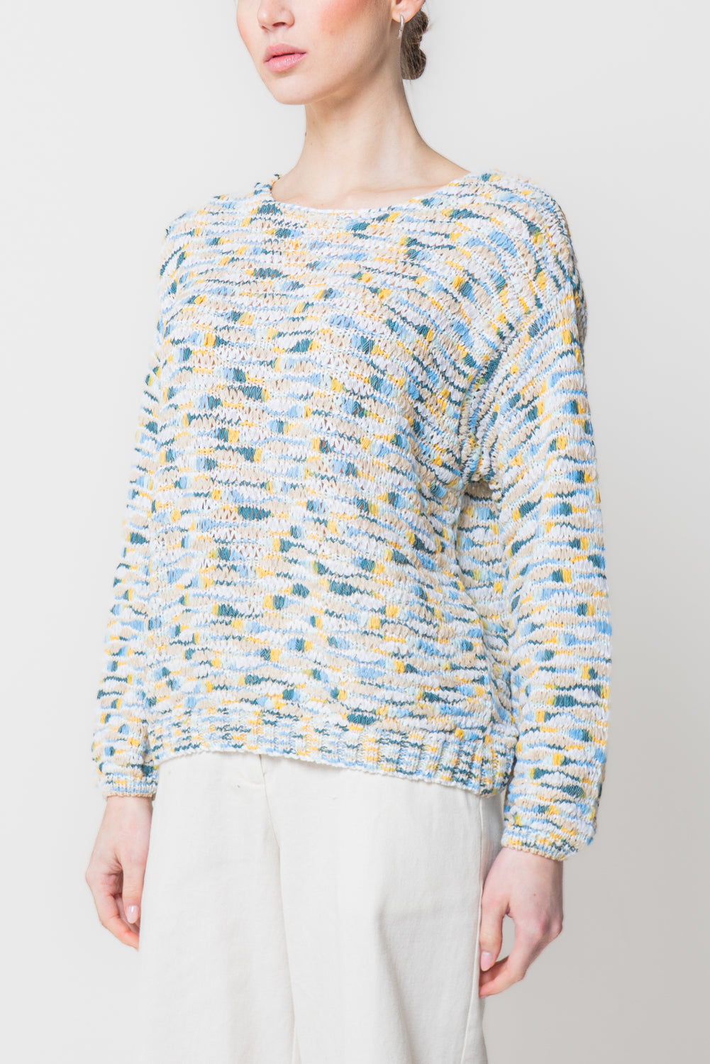 Maglia Girocollo in Filato Fiammato Multicolor