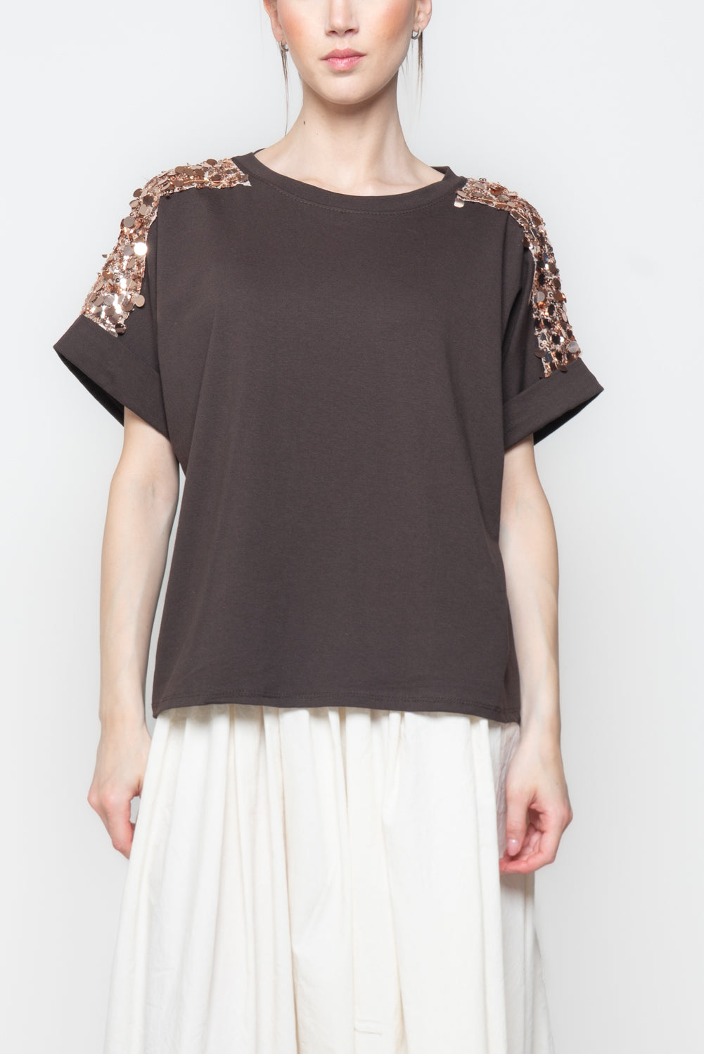 T-shirt con Spalle Paillettes