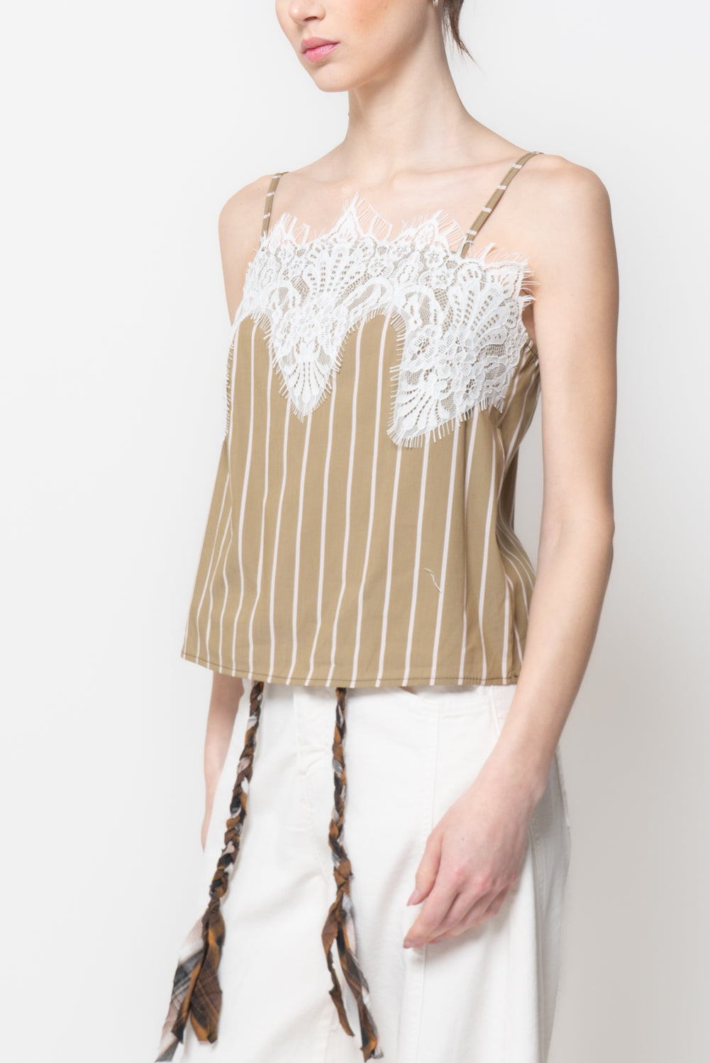 Top Lingerie Rigato con Pizzo