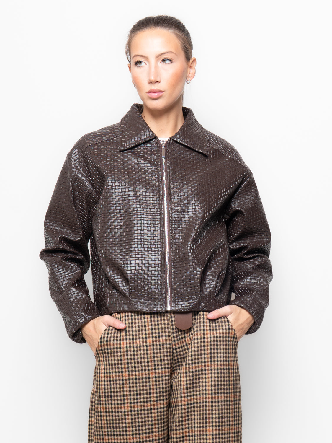 Bomber in ecopelle intrecciata