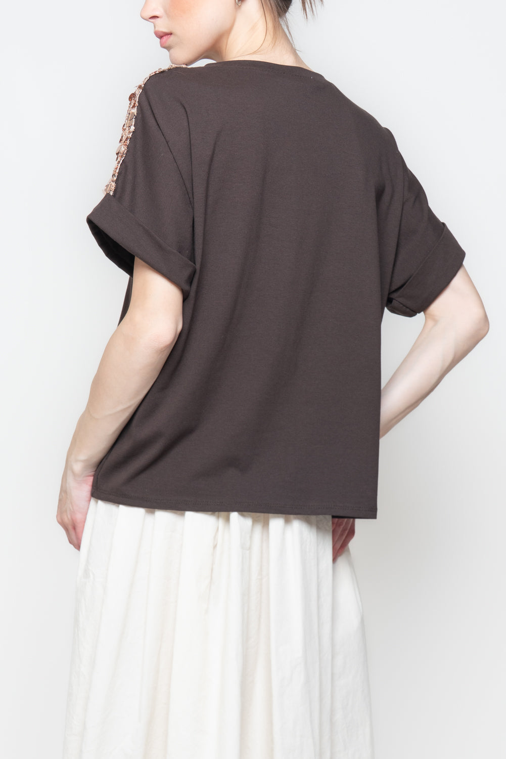 T-shirt con Spalle Paillettes