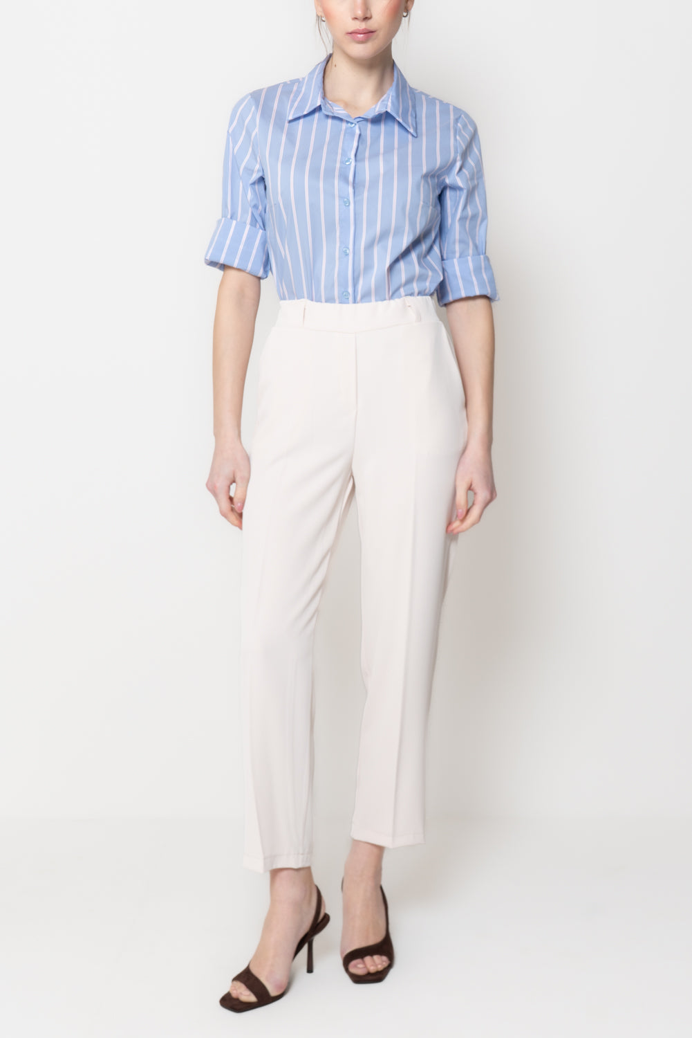 Pantaloni Slim con Piega Stirata
