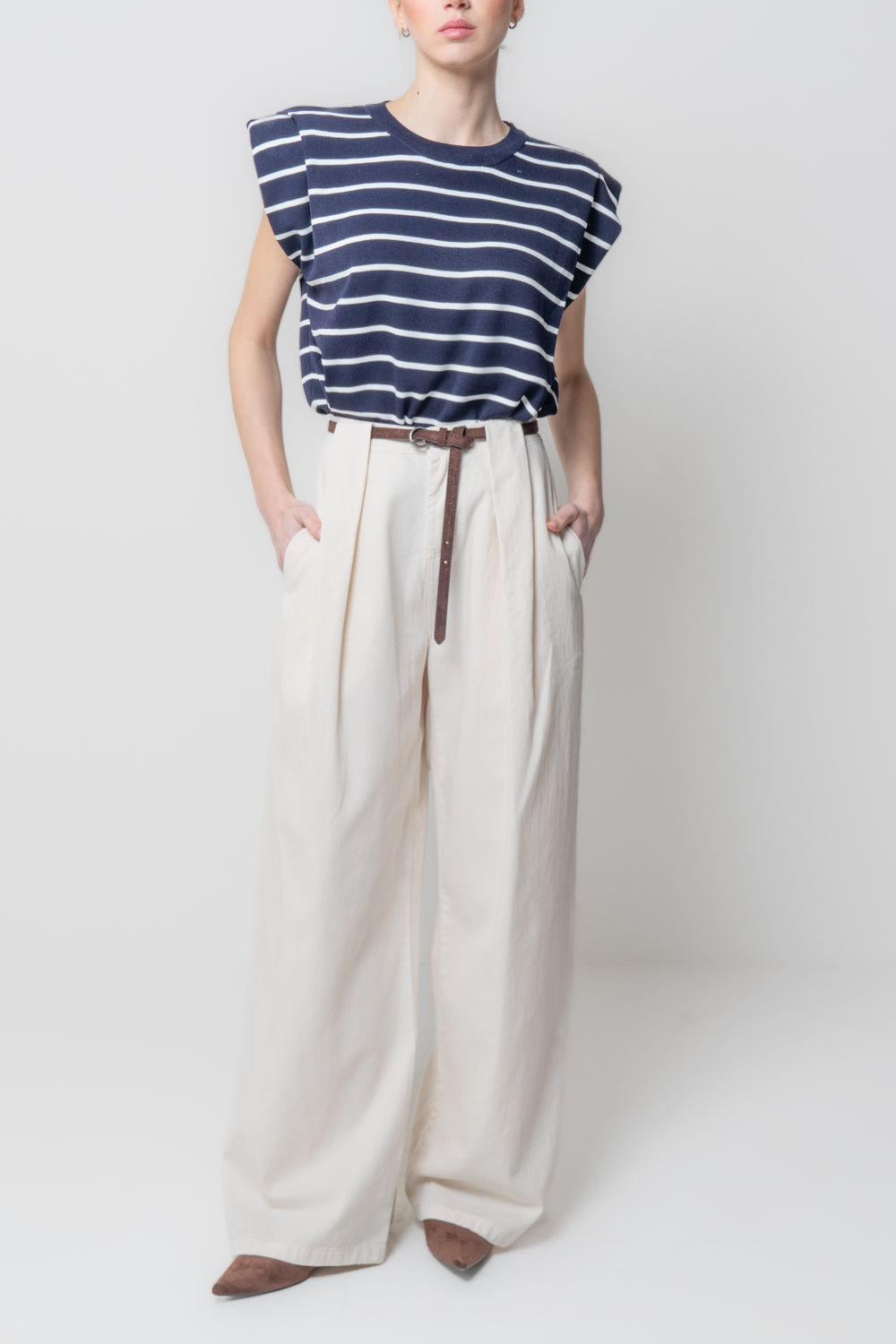 Pantalone Wide Leg con Cinturina