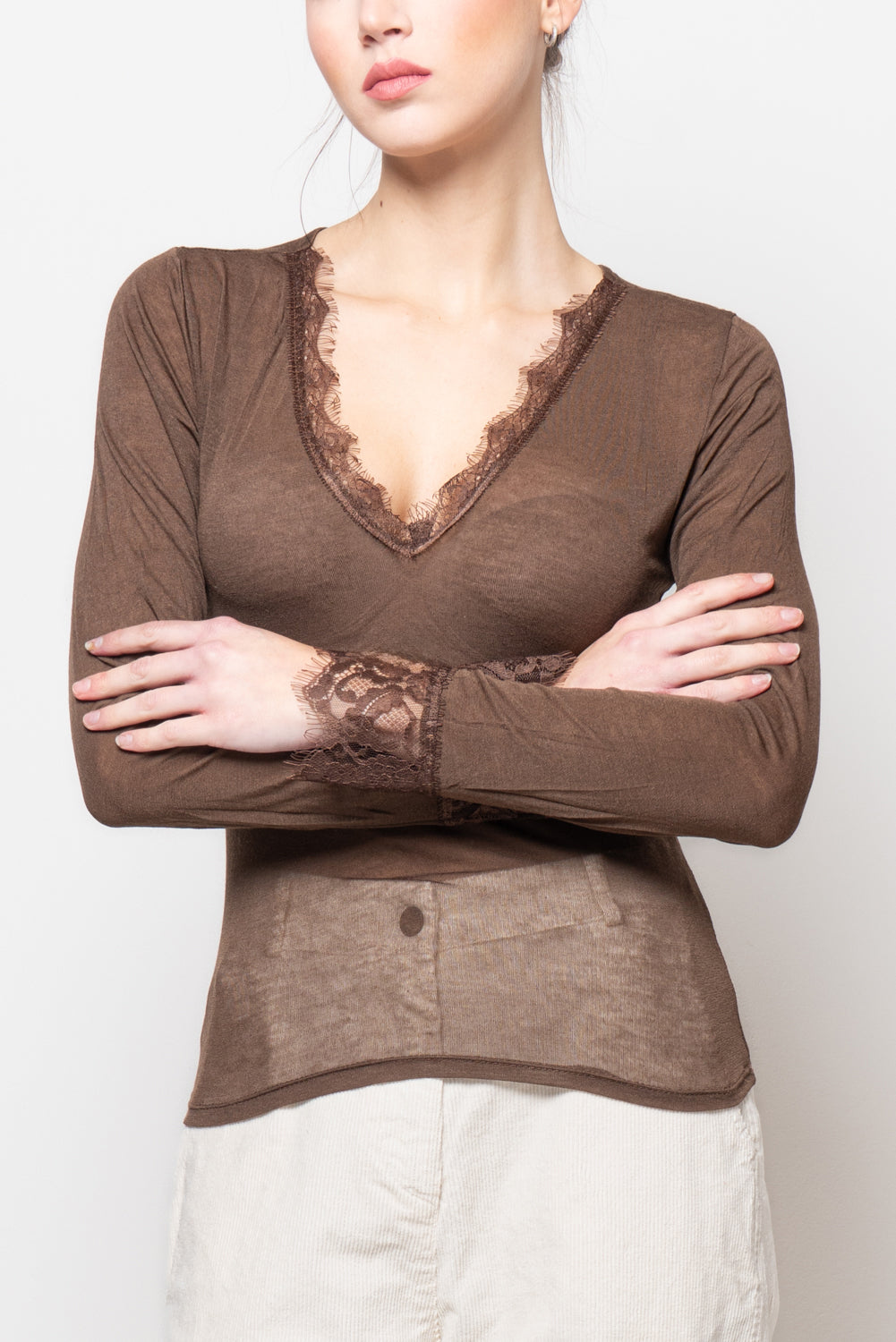 Maglia scollo a V ultralight in misto cashmere