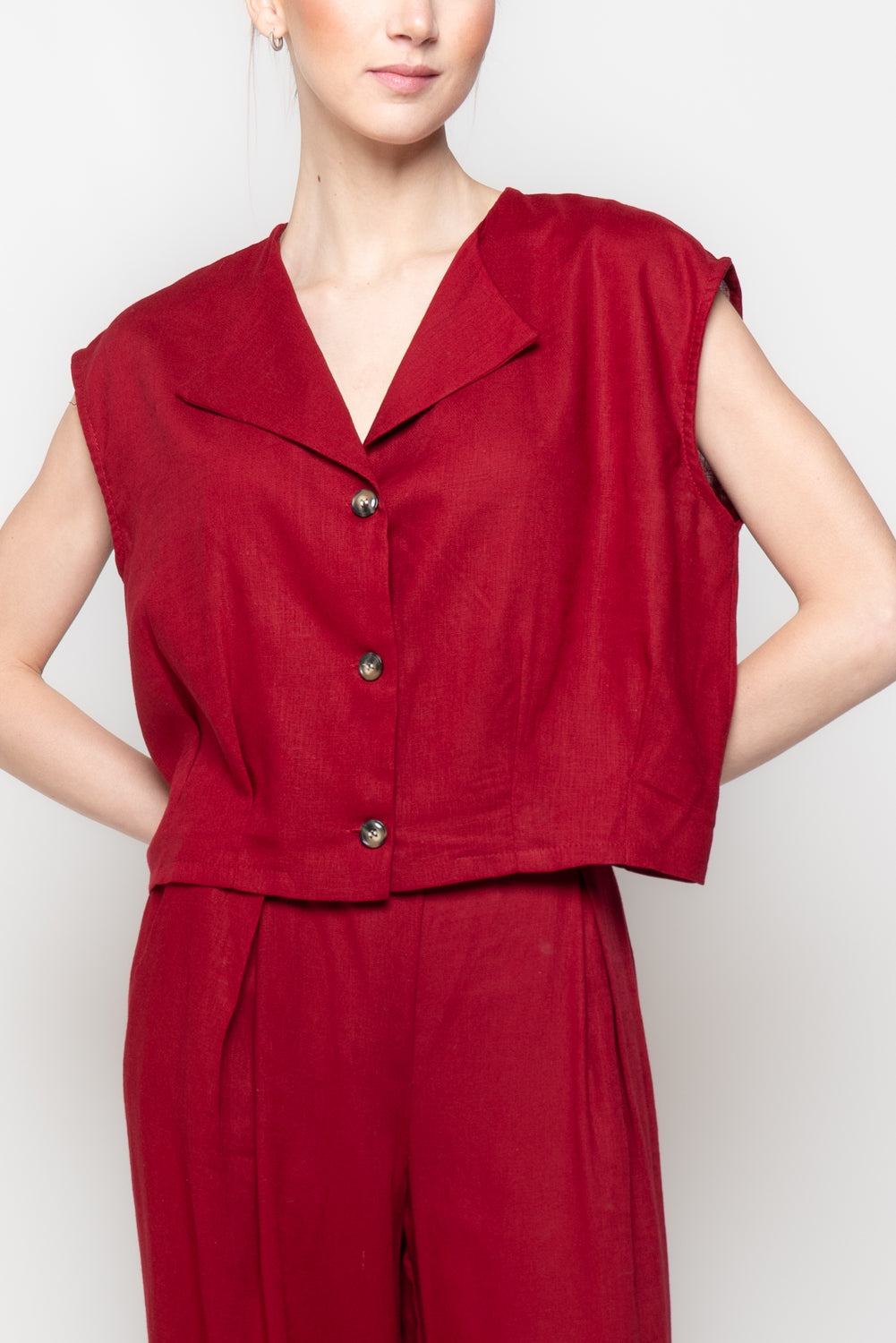 Gilet Cropped in Misto Lino