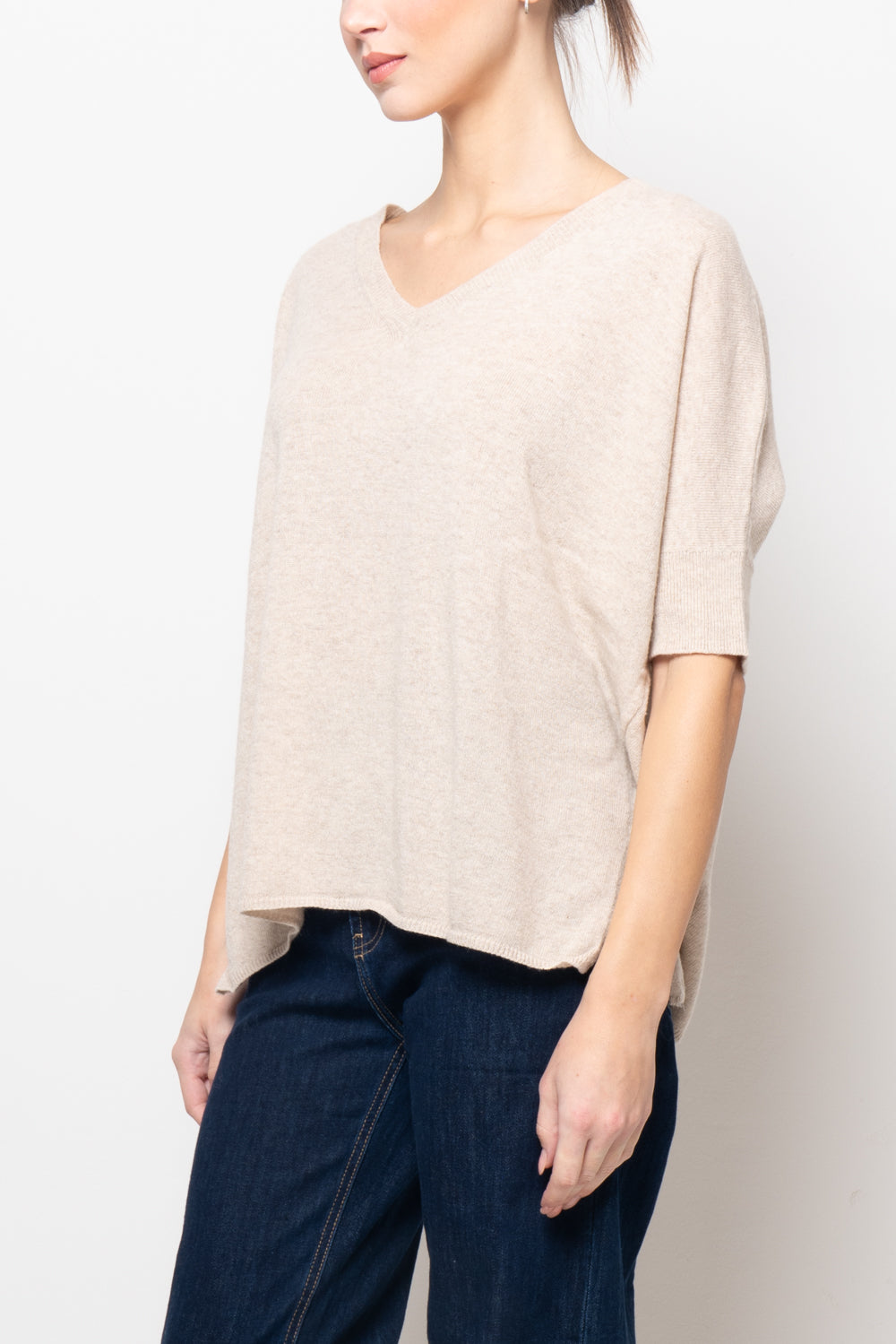 Maglia misto cashmere manica corta scollo V