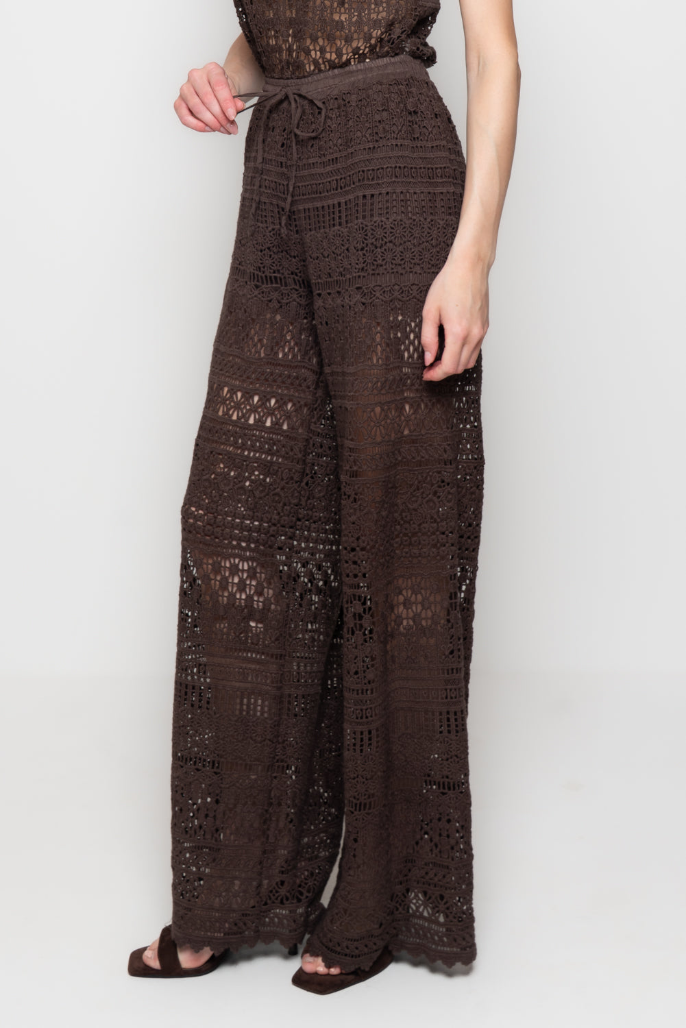 Pantalone wide in Pizzo Macramè