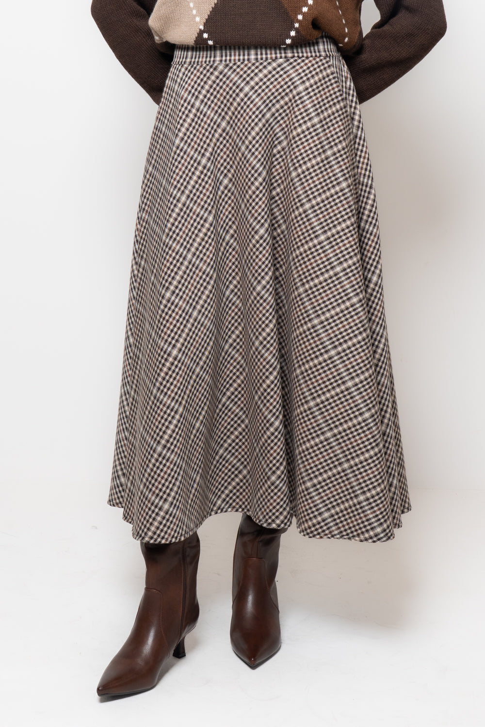 Gonna a trapezio in fantasia a quadretti