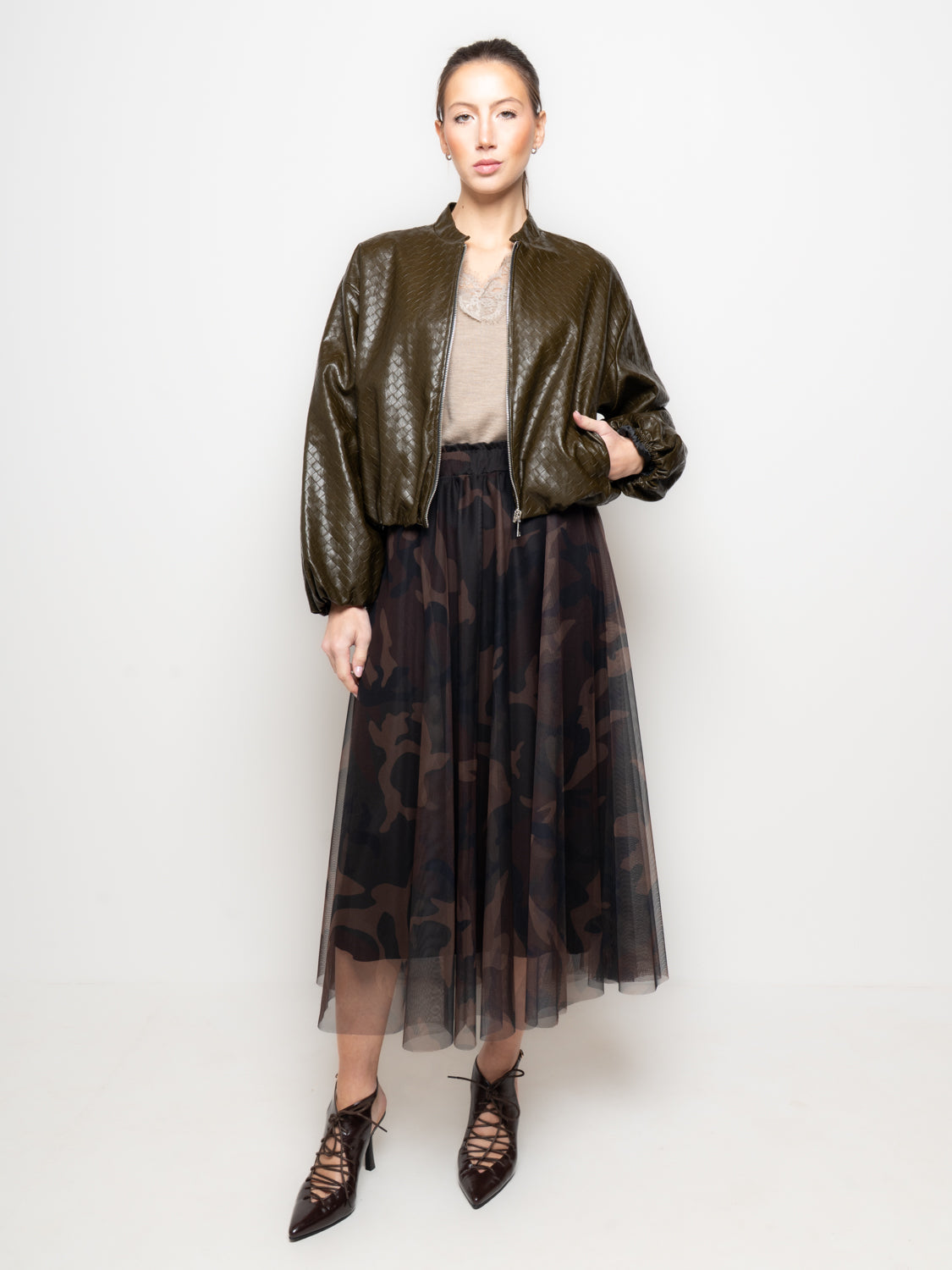 Giacca bomber in ecopelle intrecciata