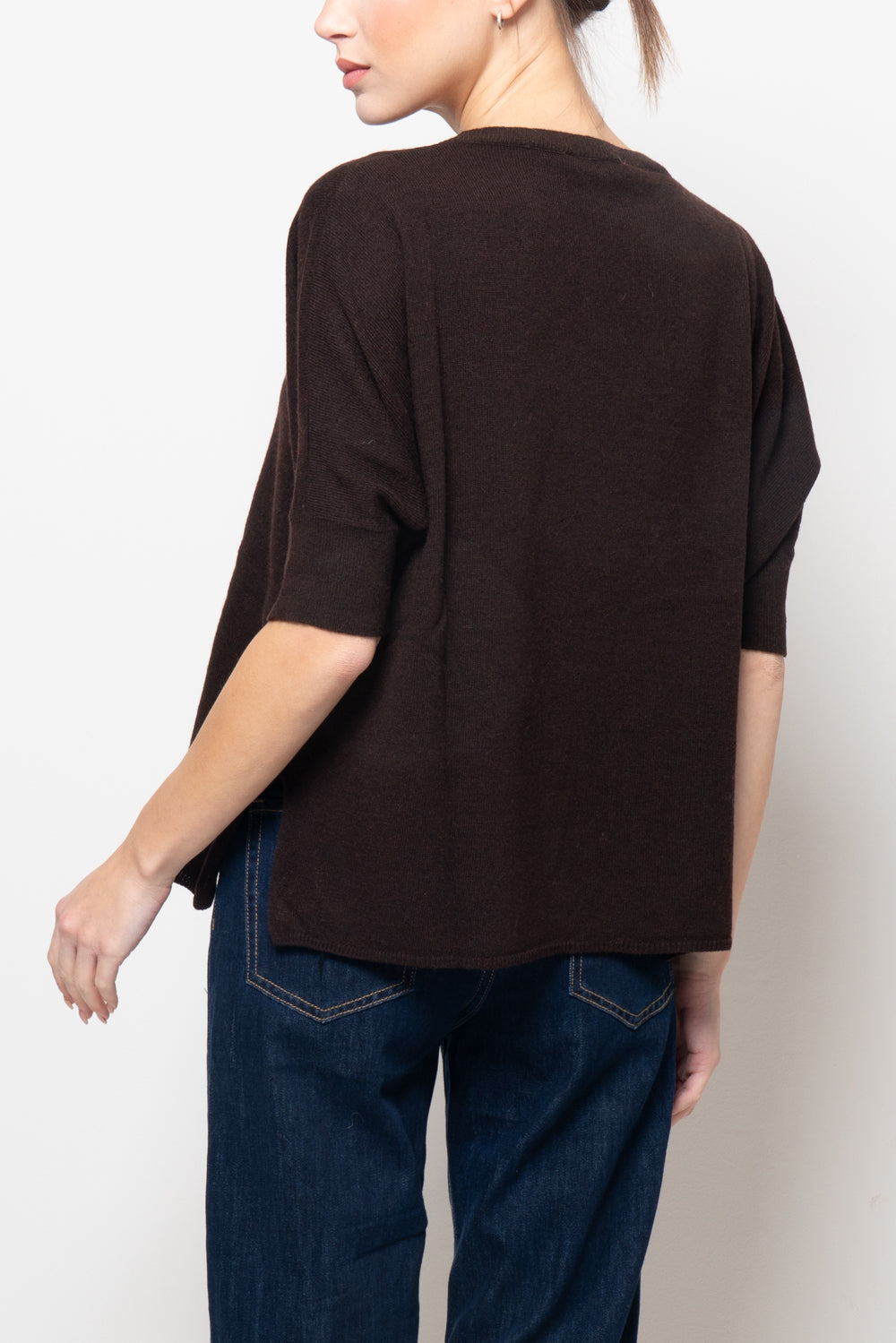 Maglia misto cashmere manica corta scollo V