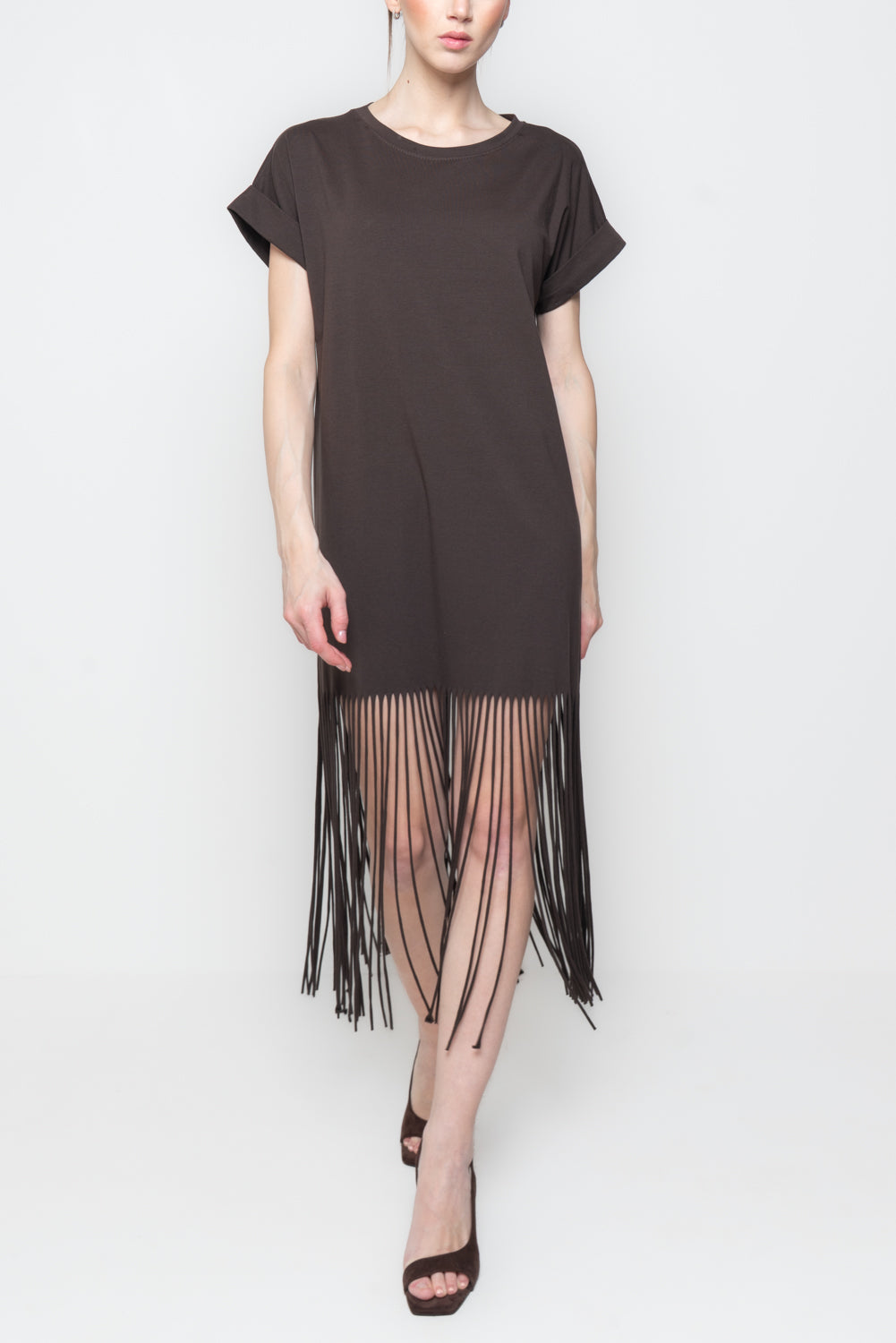 Abito T-Shirt con Frange al Fondo