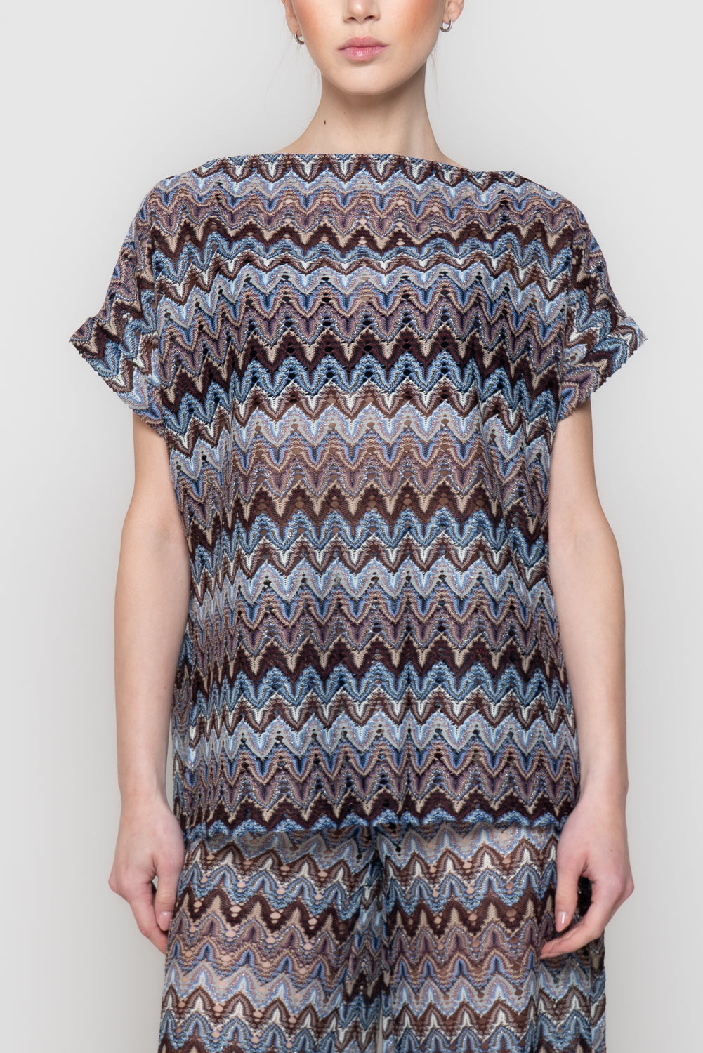 Top in Maglia Traforata con Motivo Geometrico