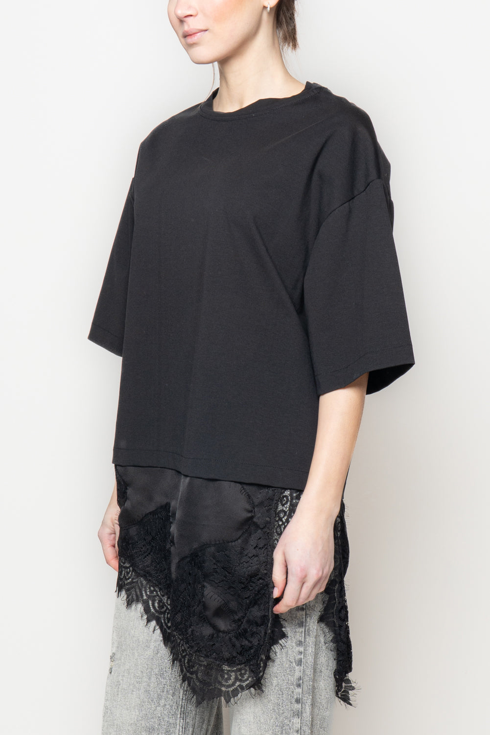 T shirt con pizzo combinato