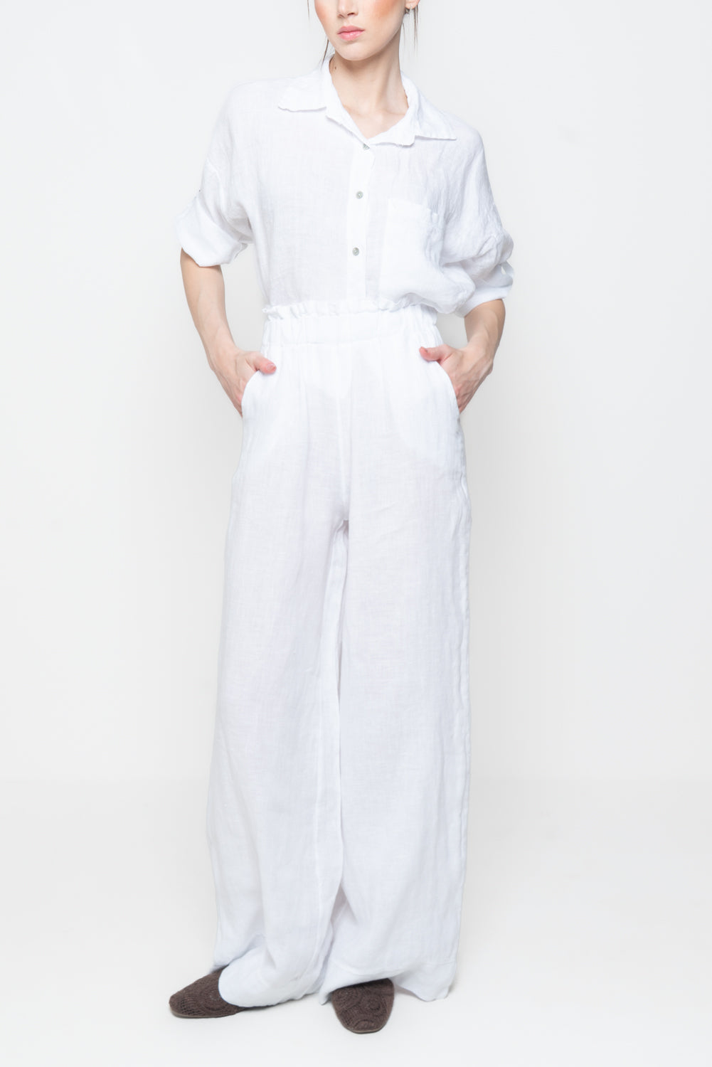 Pantaloni Palazzo in Lino con Pinces