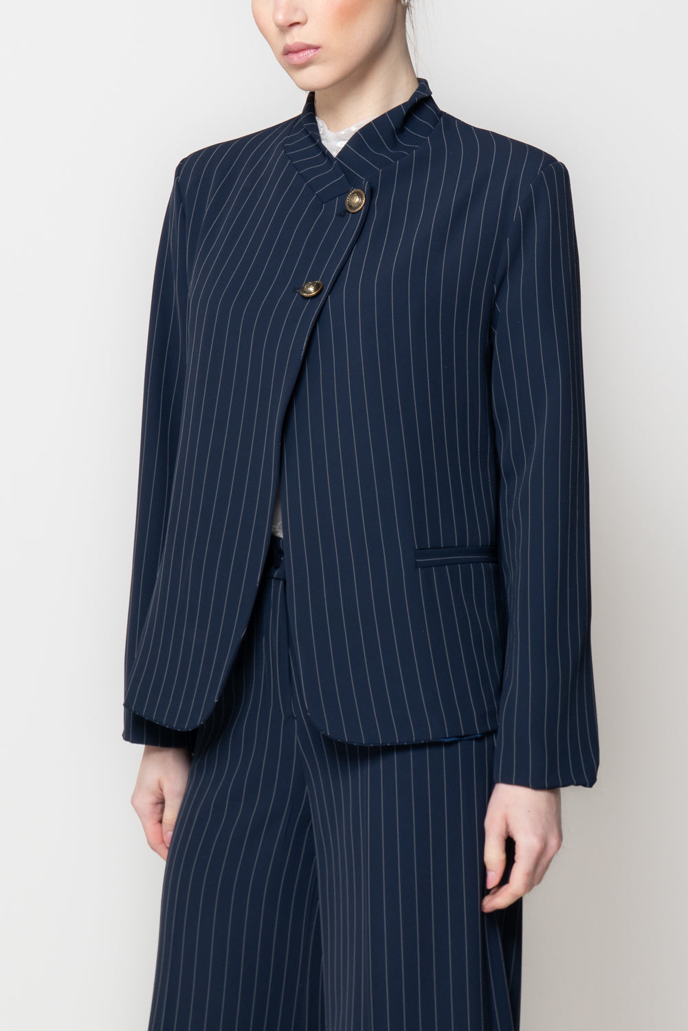 Giacca alla Coreana in Tessuto Gessato