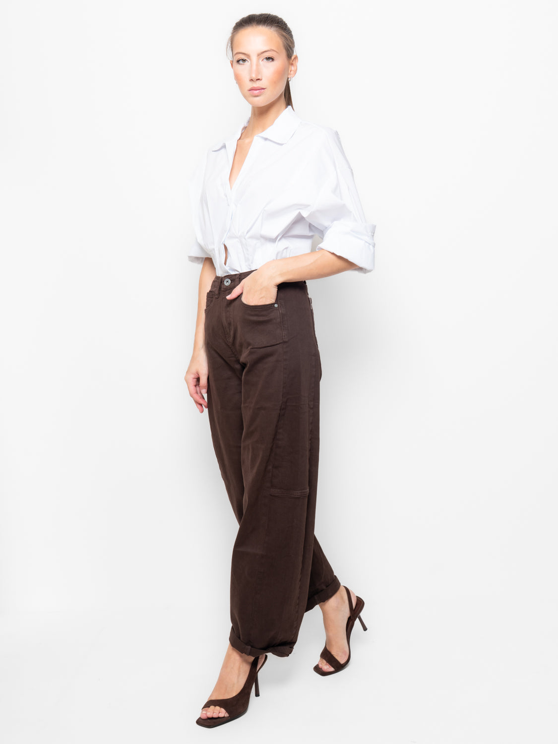 Pantalone barrel in cotone