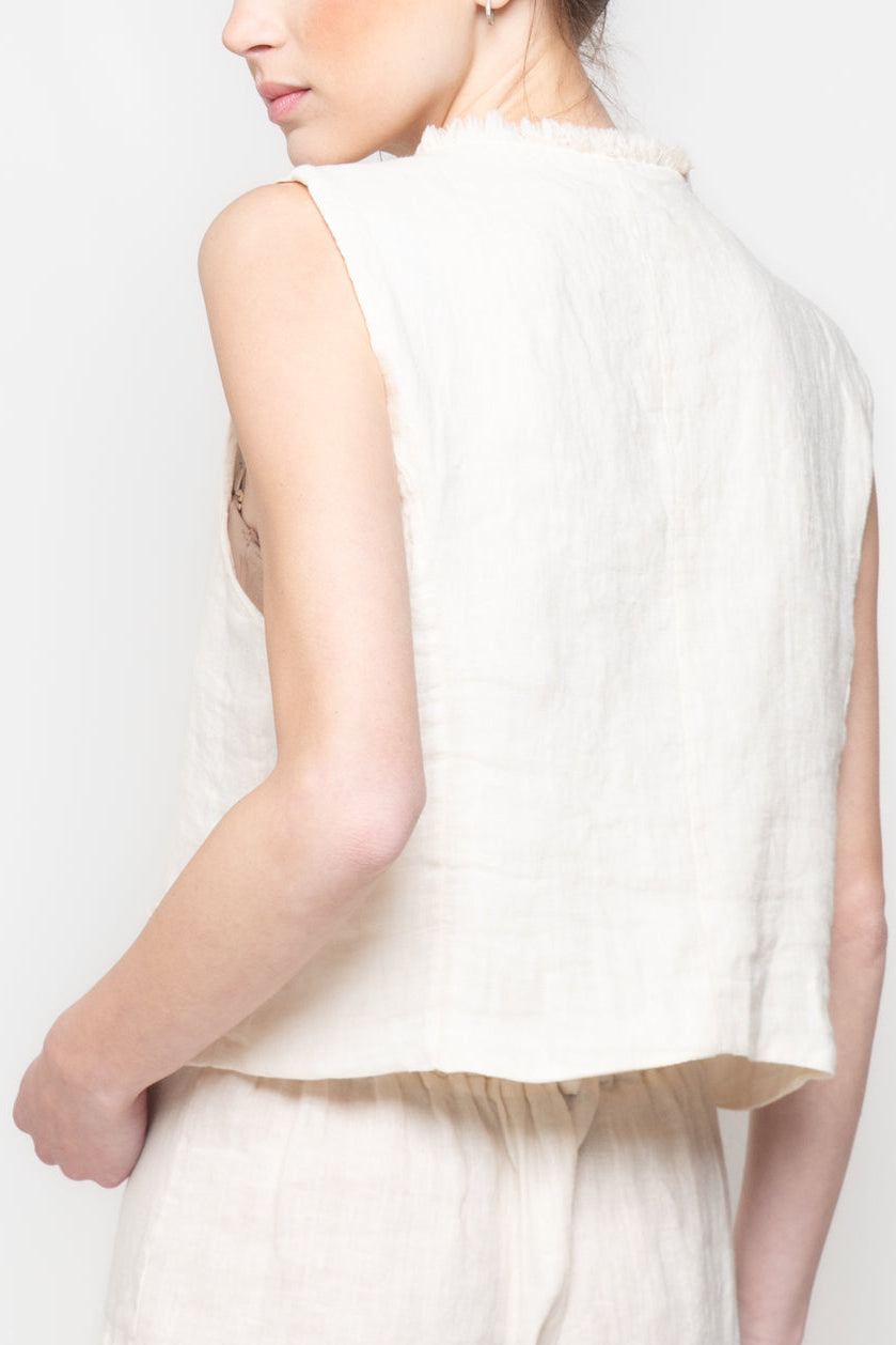 Gilet in 100% Lino con bordi sfrangiati