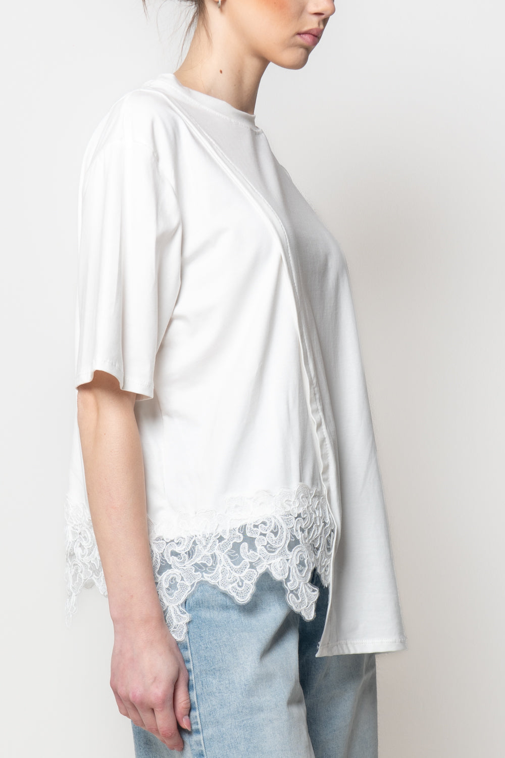 T-shirt con Fondo in Pizzo