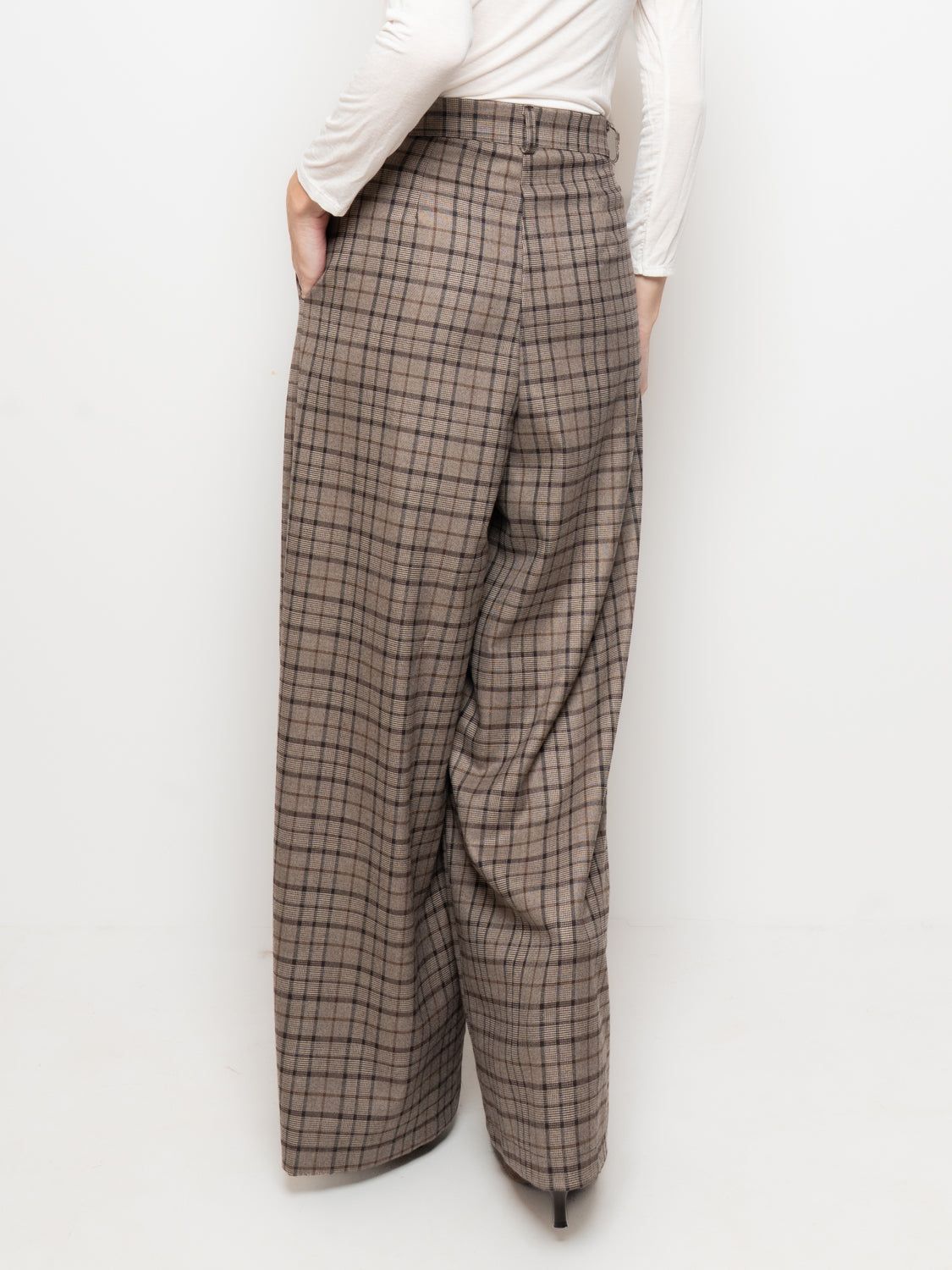 Pantalone culotte a quadri vita alta