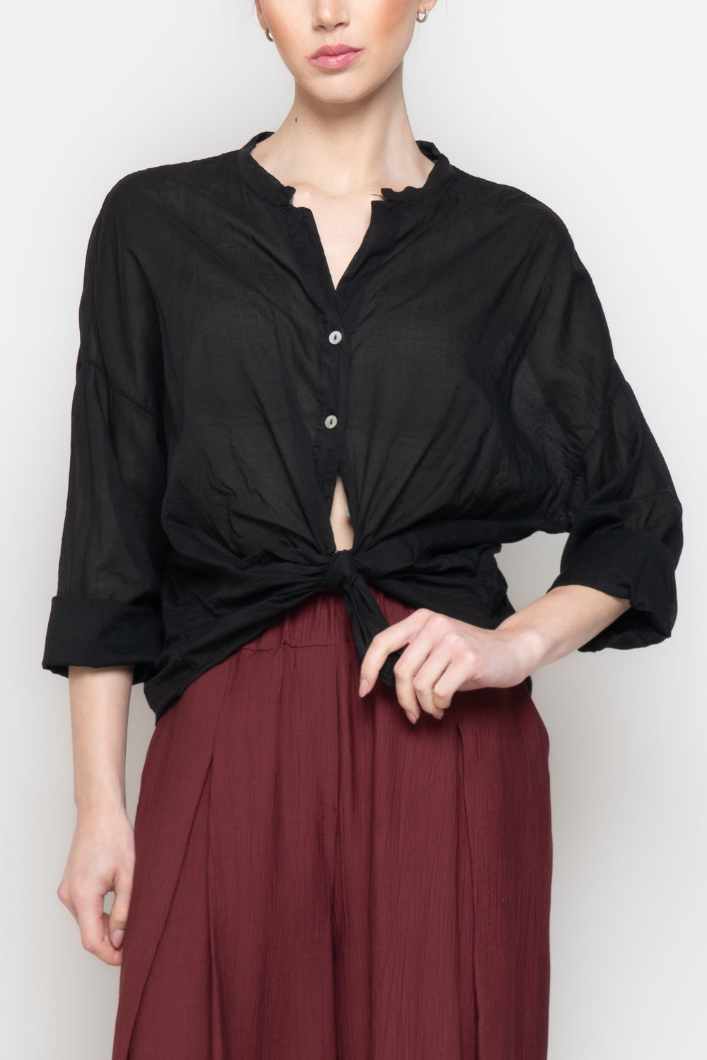 Camicia Oversize con Scollo alla coreana