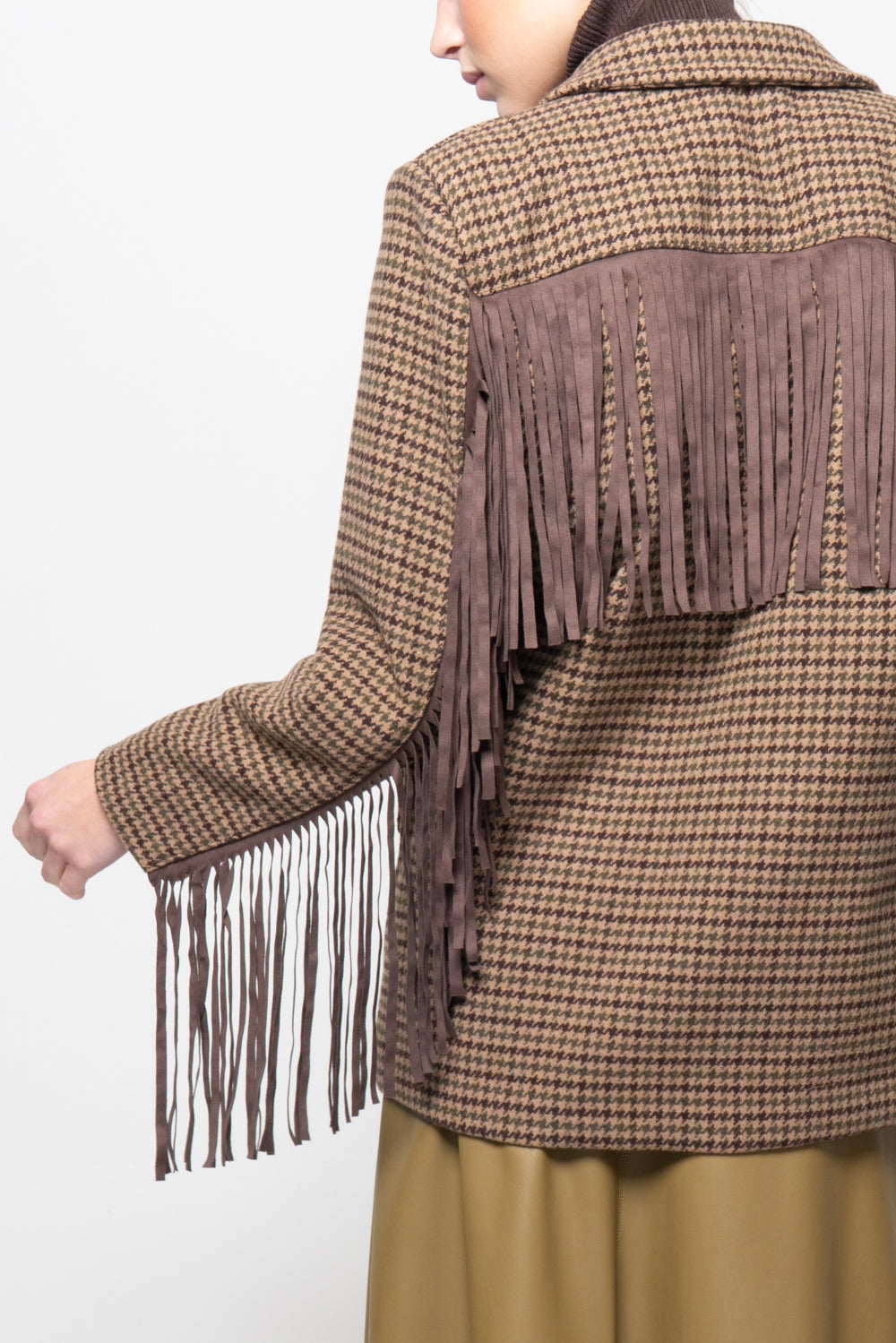 Giacca pied de poule con frange