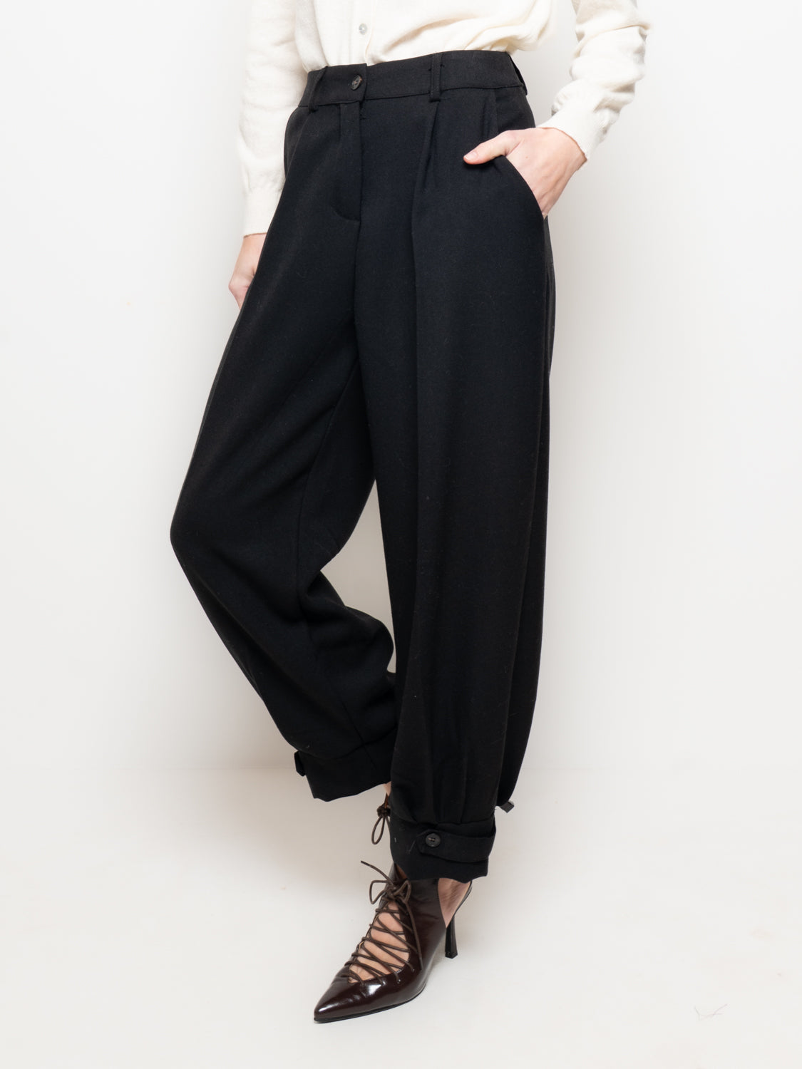 Pantalone cropped a vita alta con polsino