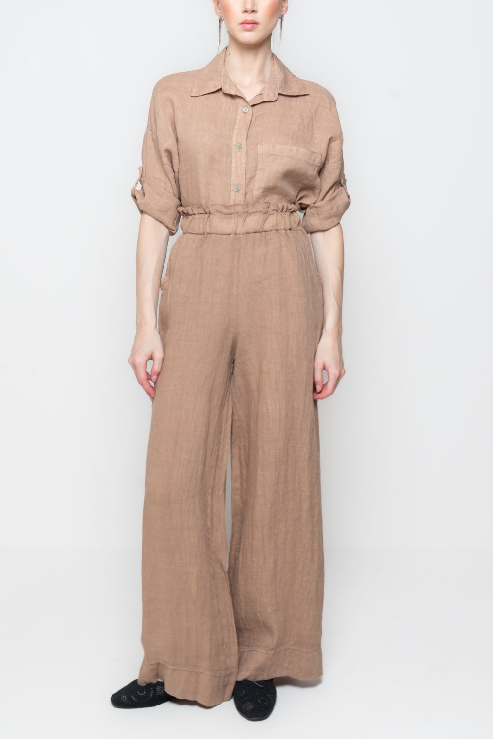Pantaloni Palazzo in Lino con Pinces