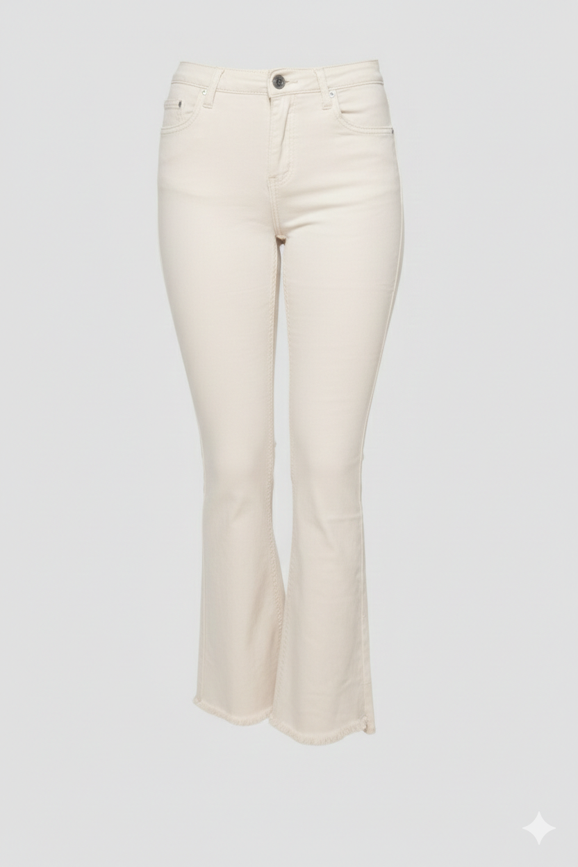 Pantalone flair crop sfrangiato