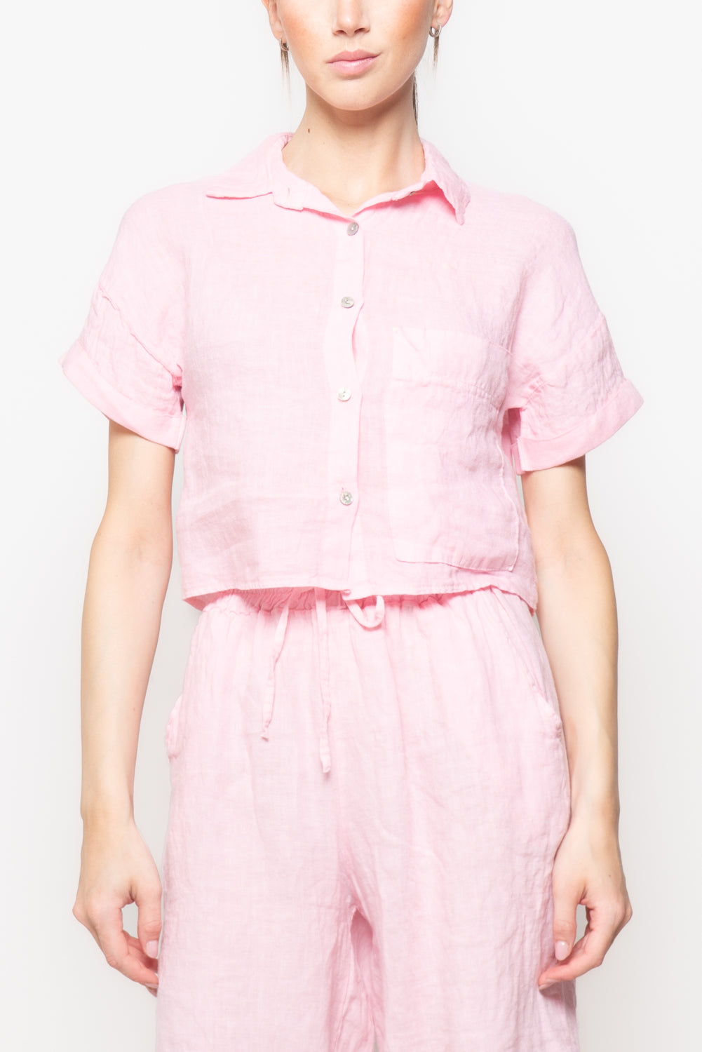 Camicia in Lino Cropped con Taschino