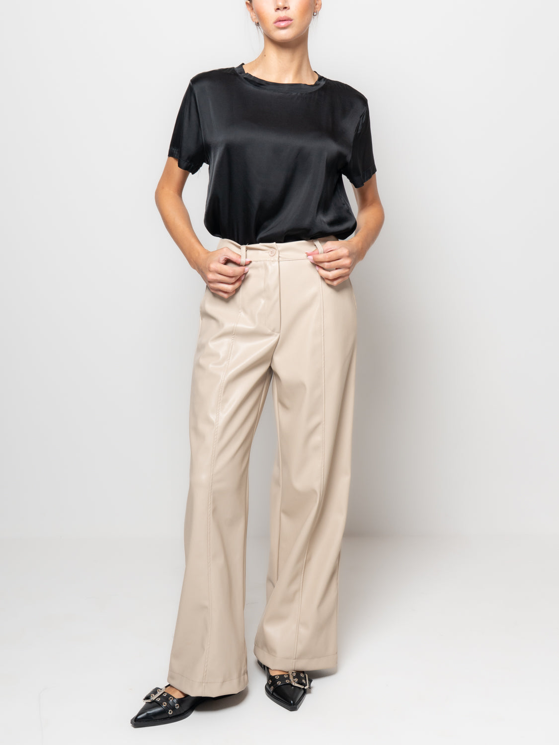 Pantalone palazzo in similpelle