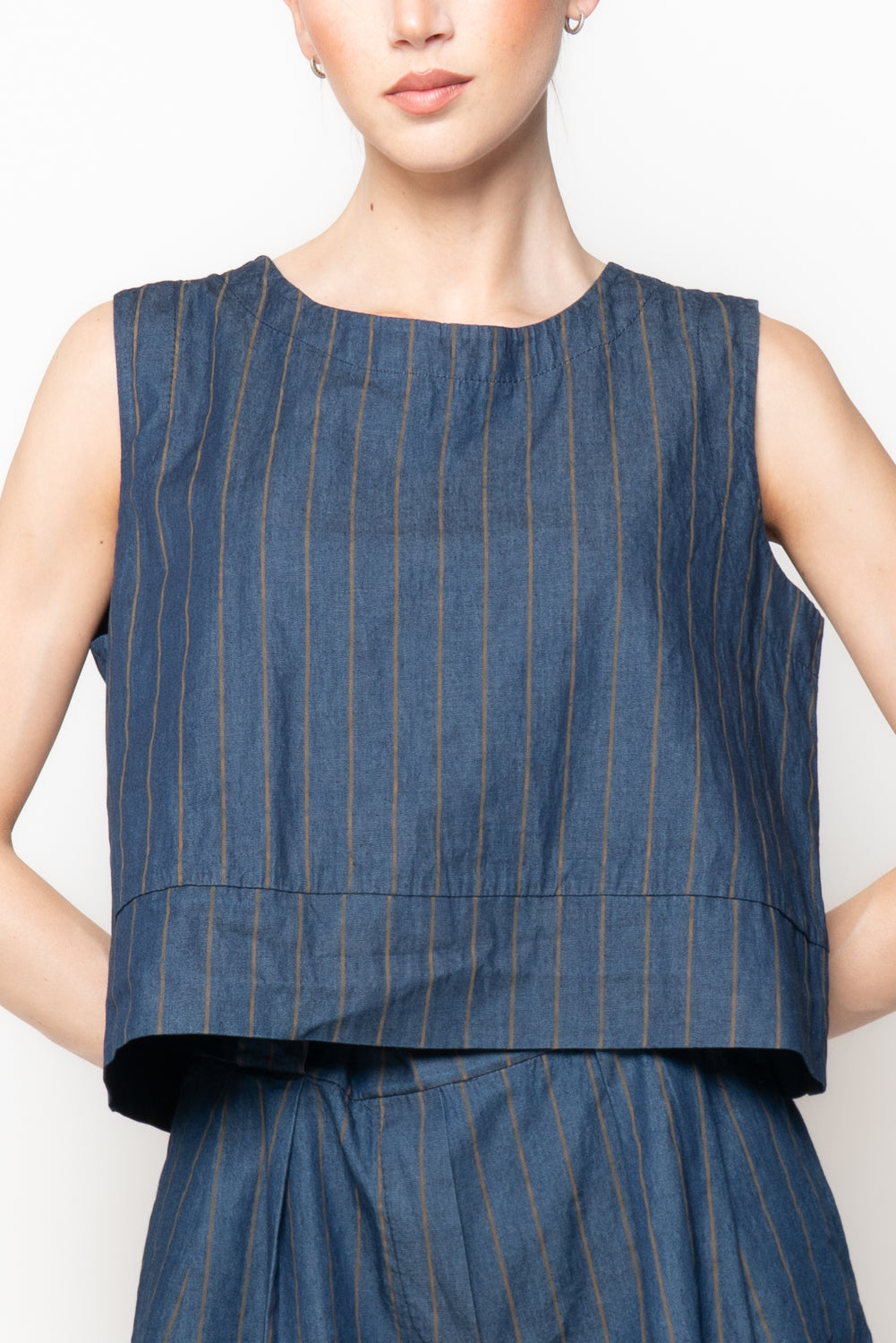 Top gessato in Denim Leggero