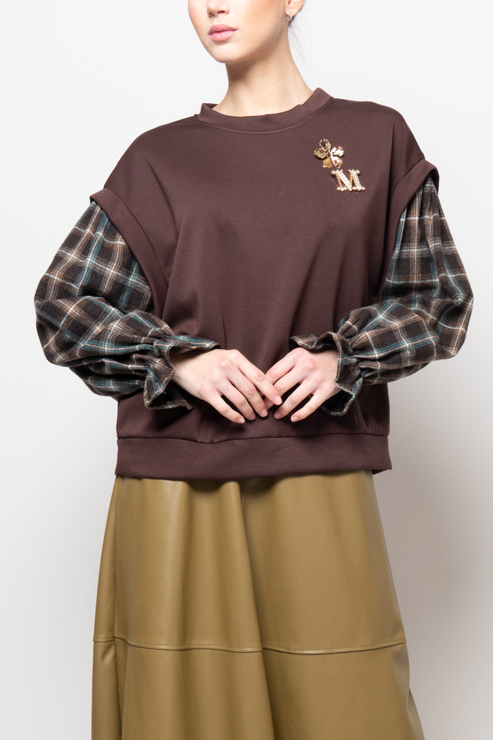 Felpa con manica a quadri