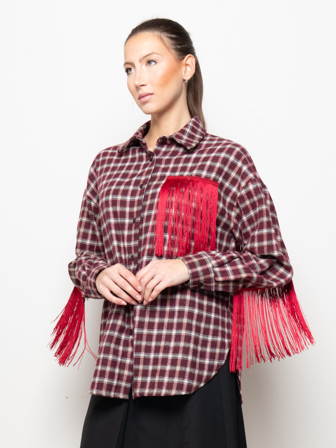 Camicia a quadri con frange