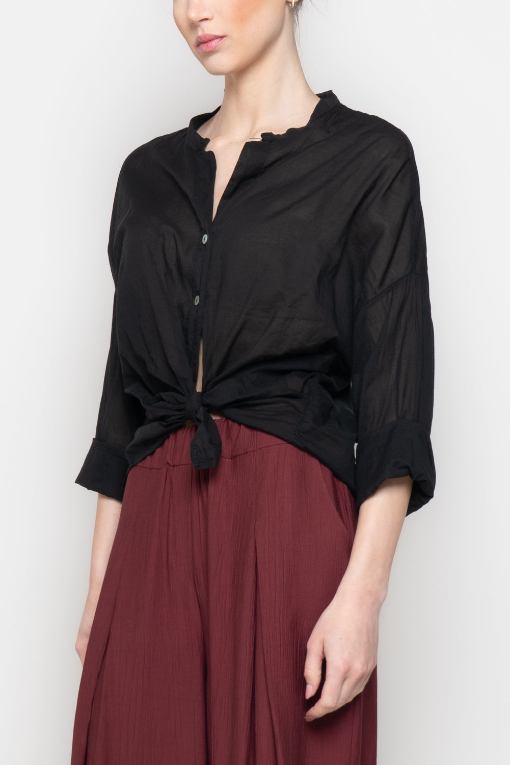 Camicia Oversize con Scollo alla coreana