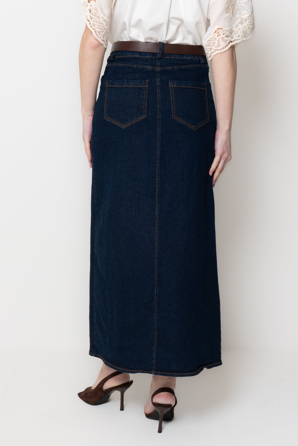 Gonna Lunga in Jeans con Spacco Frontale