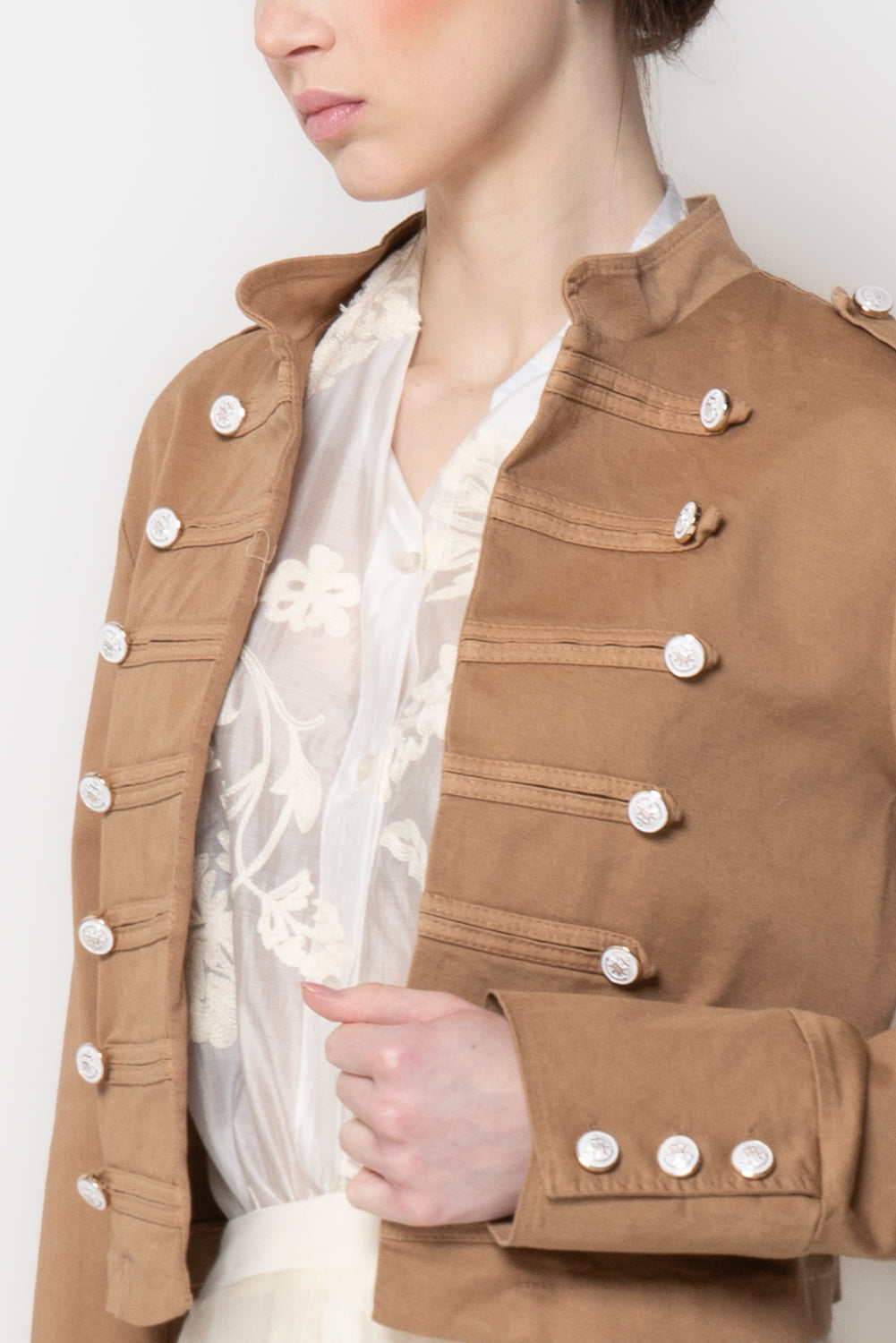 Giacca Corta Stile Militare con Bottoni