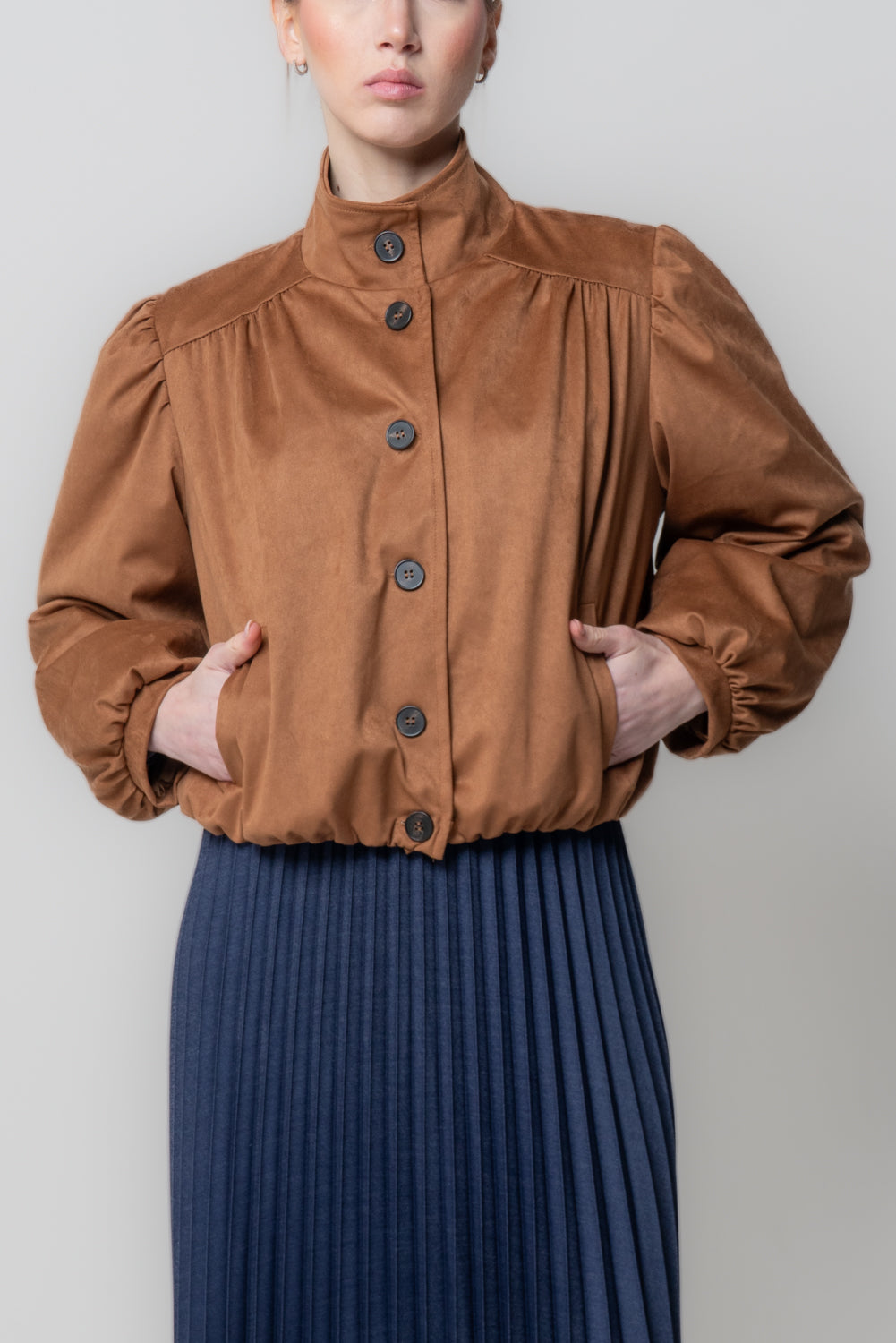 Bomber Scamosciato con Arricciature