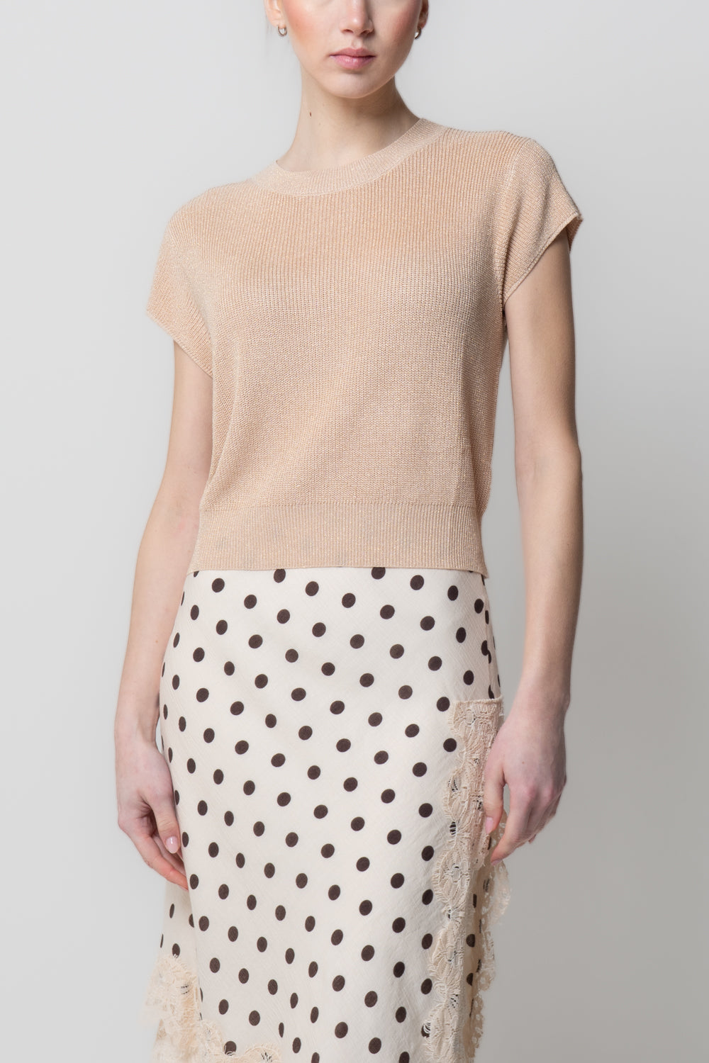 Top in Maglia Lurex con Spalla Estesa