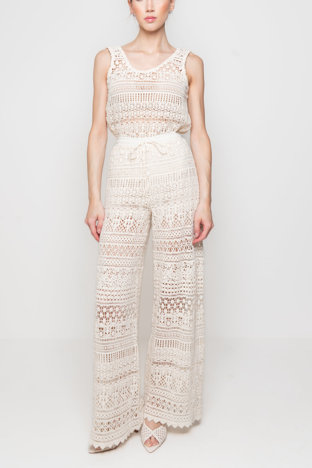 Pantalone wide in Pizzo Macramè