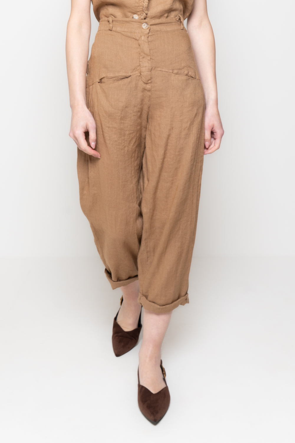 Pantaloni balloon in 100% Lino con Tasche