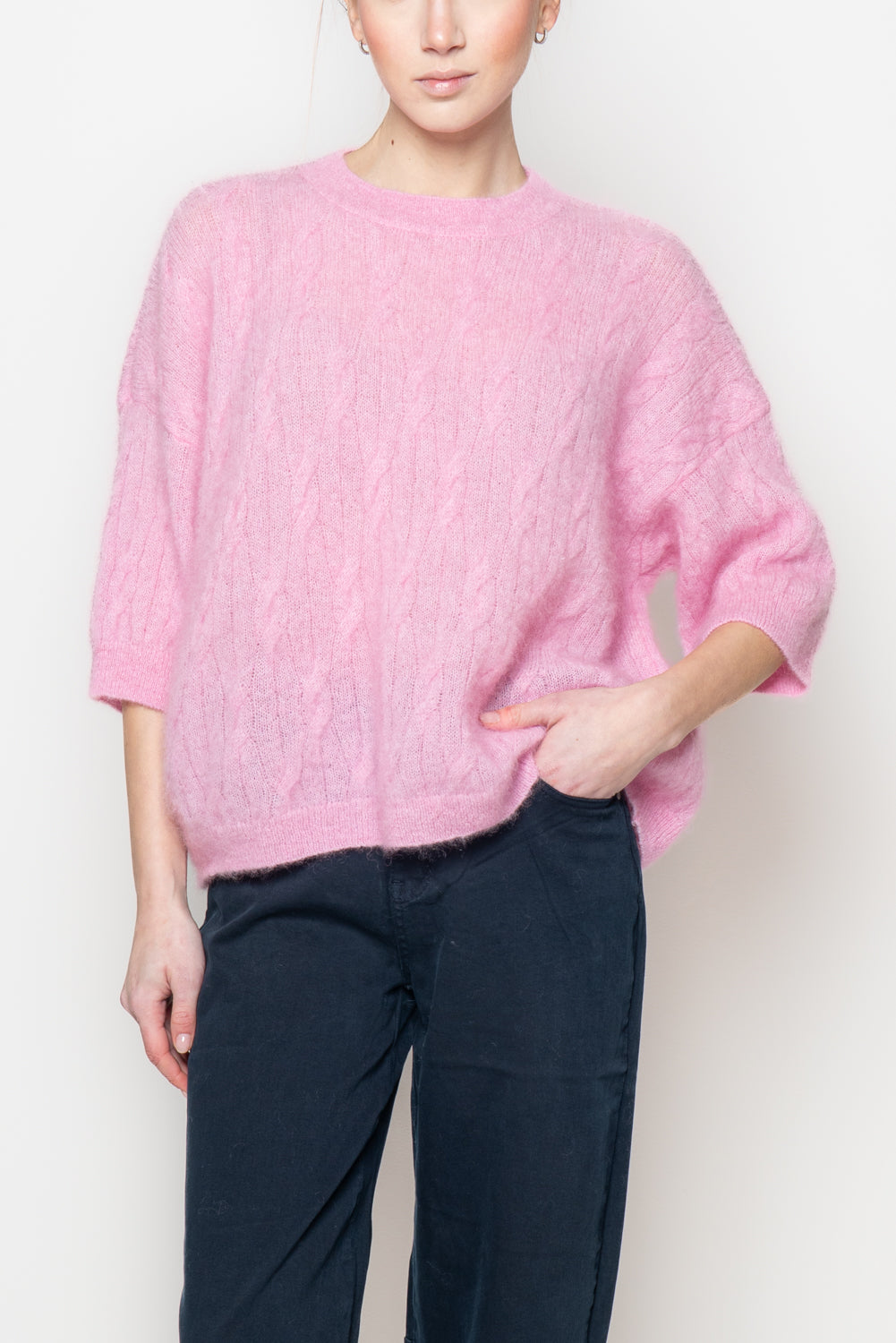 Maglia a treccia in superkid mohair