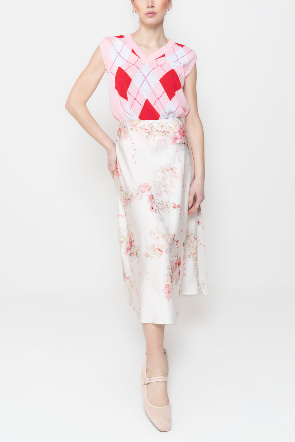 Gonna satin con fiori