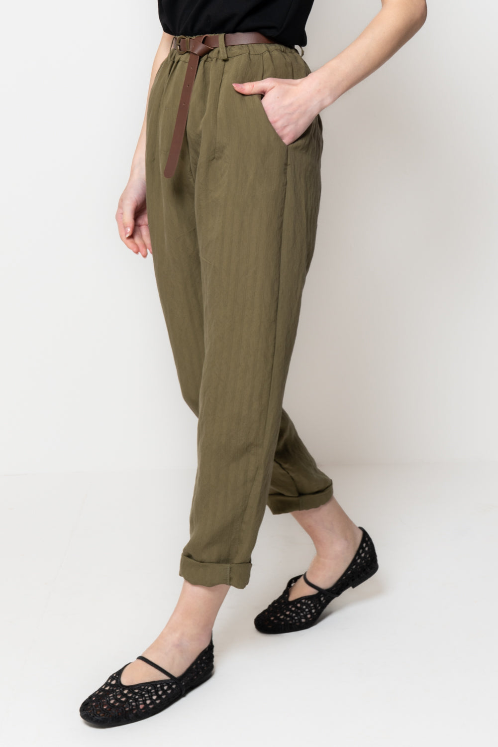 Pantalone a Sigaretta a Trama Rigata