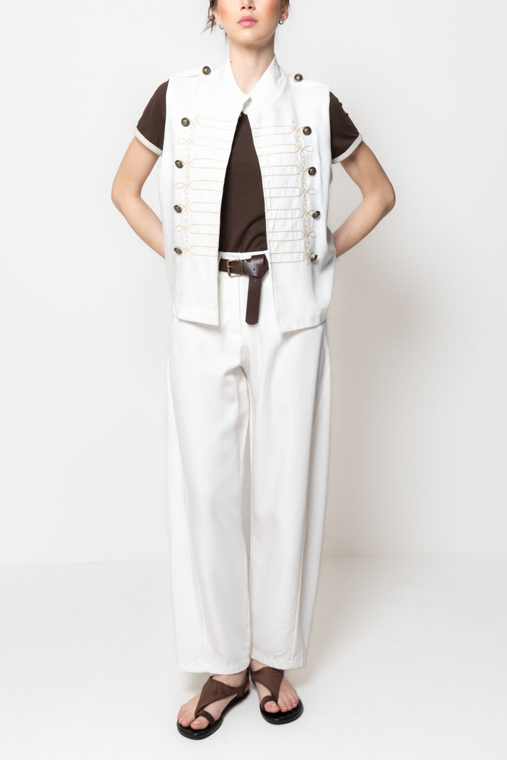 Gilet in Denim Stile Militare con Alamari