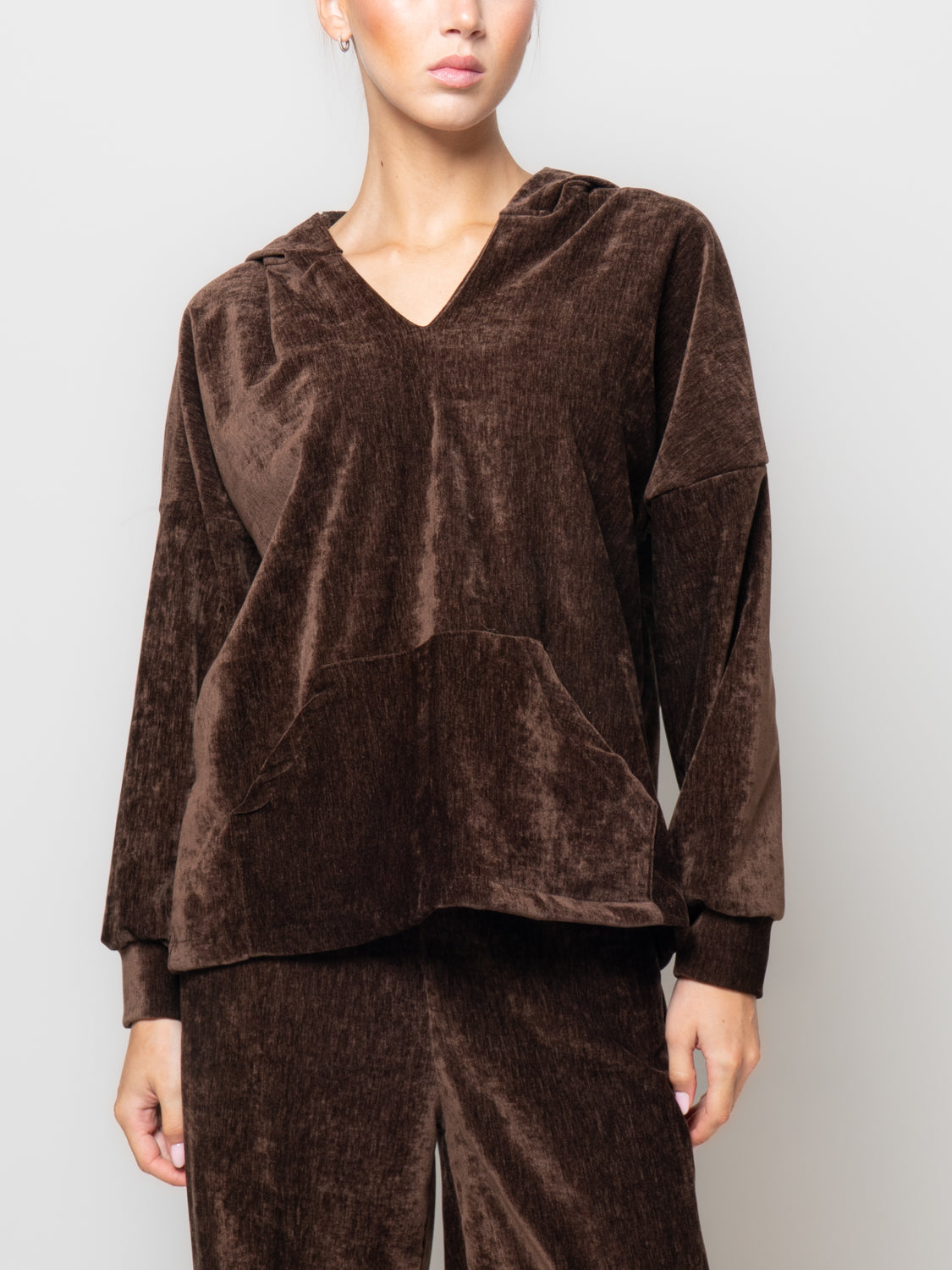 Felpa in ciniglia con cappuccio